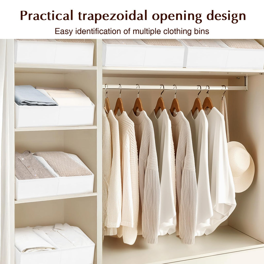 Homsorout Closet Organizers and Storage Bins - 8 Pack Collapsible Divided Trapezoidal Cube Storage Bins Baskets with Orange Handle for Organizing Clothes Blankets, Toys, Books, Towels(Beige)