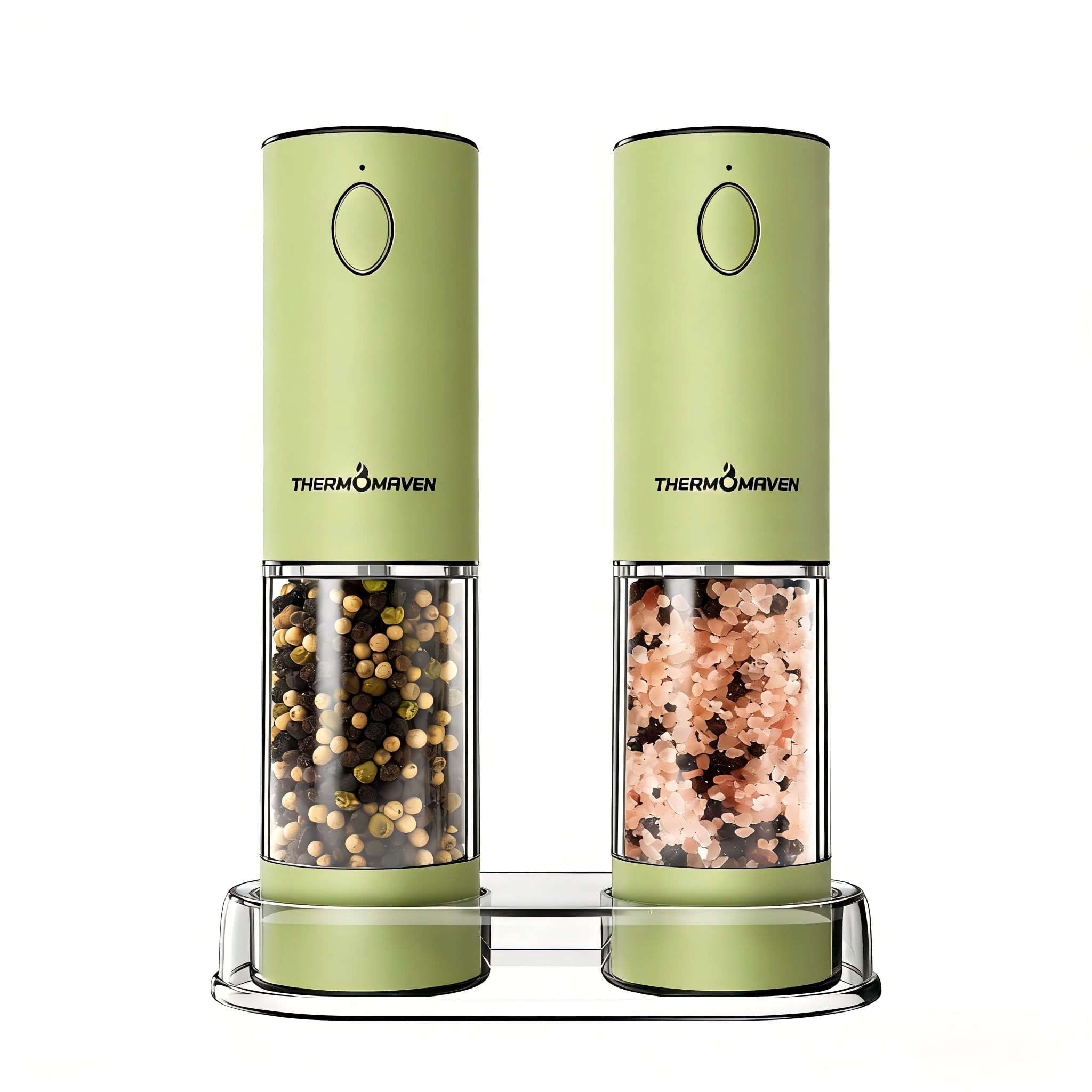 ThermoMaven Upgraded Larger Capacity Electric Salt and Pepper Grinder Set, 110ml Rechargeable Salt and Pepper Shaker with LED Light, Stainless Steel Automatic Pepper Mill with 6 Adjustable Coarseness