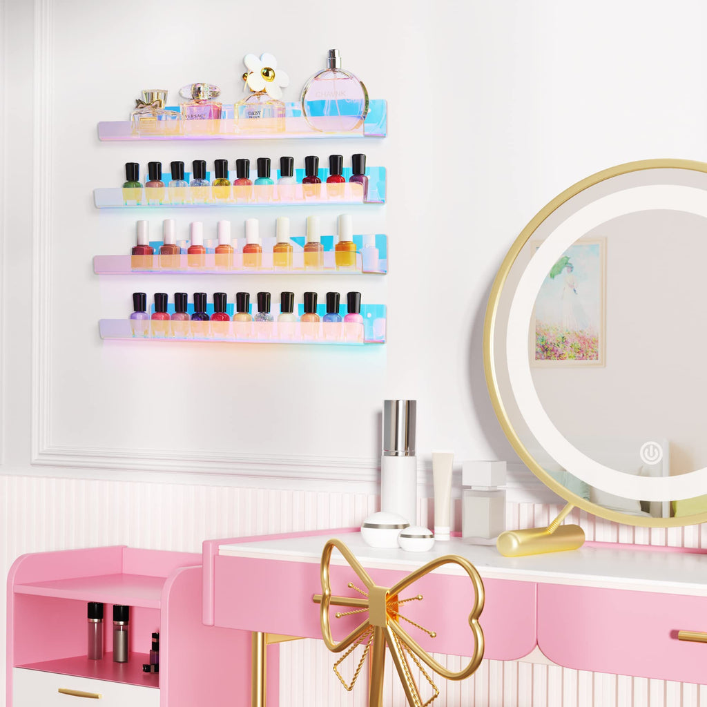 upsimples Acrylic Shelves for Bathroom Storage, 15" Floating Shelves Wall Organizer for Perfume, Make up, Skincare, Kids Bookshelf for Bedroom, Nursery, Living Room Decor, Clear, 4 Pack