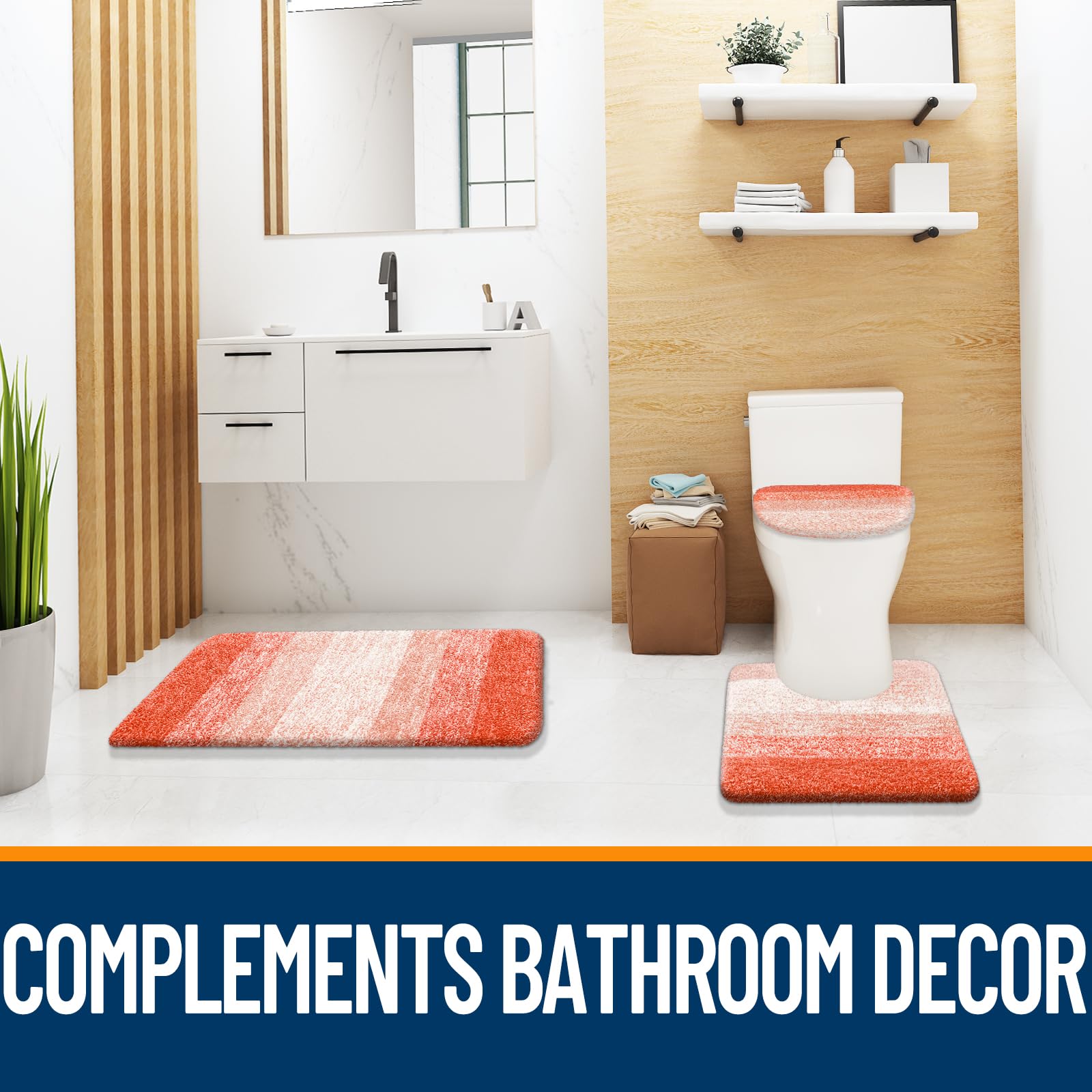 OLANLY Bathroom Rugs Sets 3 piece, Soft Microfiber Absorbent Bath Mat, U-Shaped Contour Toilet Mat and Toilet Lid Cover, Quick Dry, Machine Washable, Toilet Cover and Rug Set for Bathroom, Grey