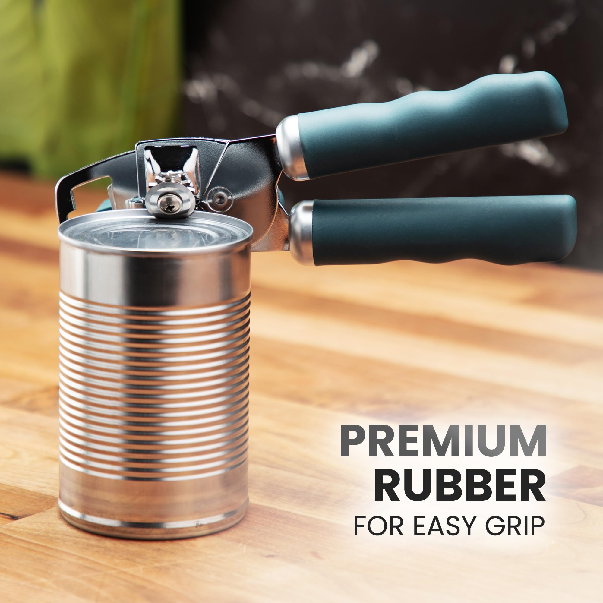 Zulay Kitchen COMFY™ Can Opener Manual with Bottle Opener - Rust Proof Stainless Steel Manual Can Opener With Turn Knob & Comfy Soft Grip Handles - Black