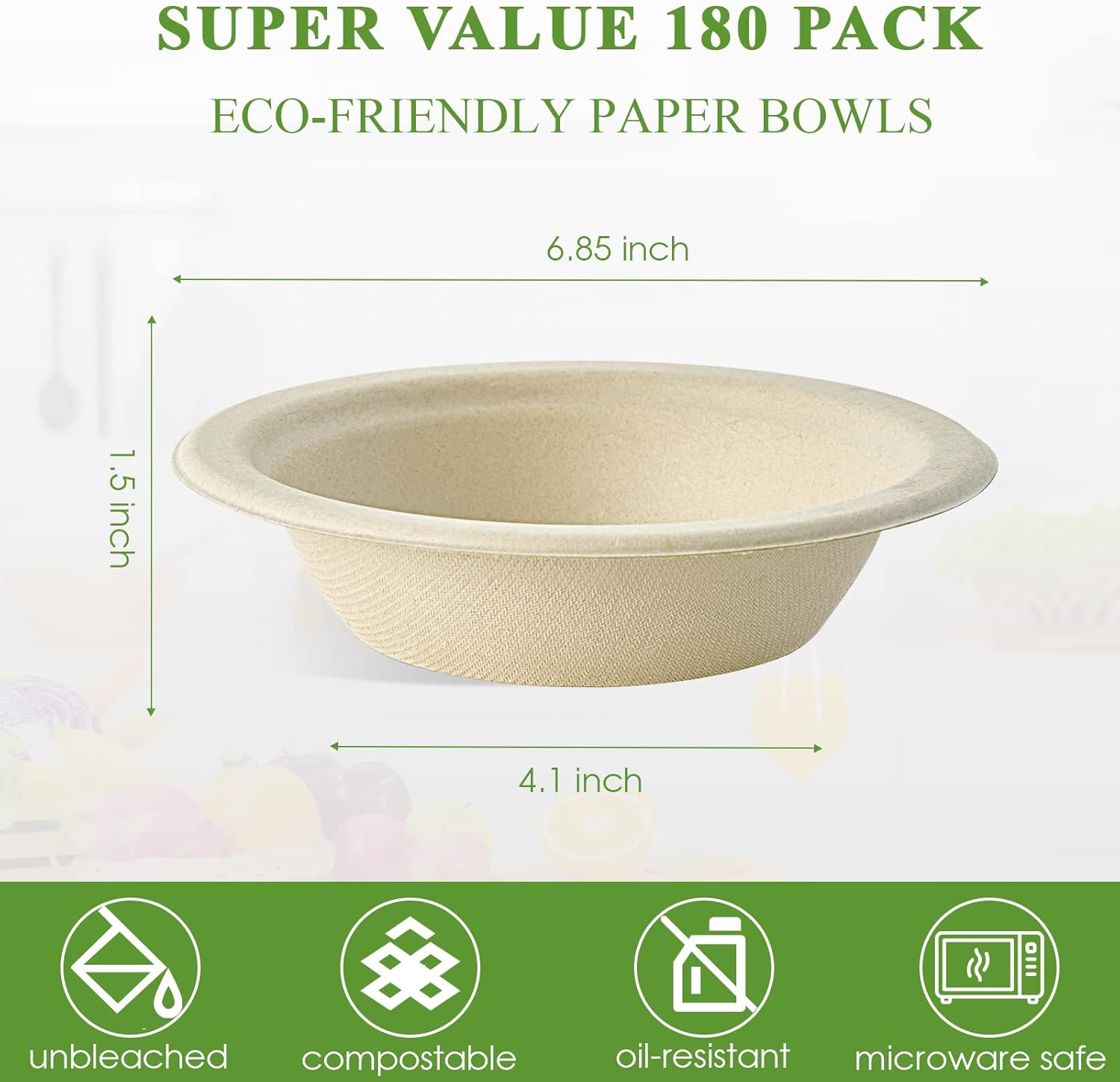 Vplus 150 Pack Compostable Disposable Paper Plates 10 inch and 180 Pack 16 OZ Paper Bowls