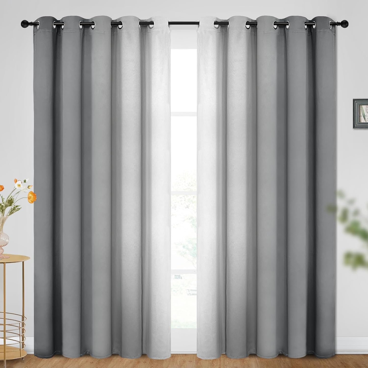 SimpleHome Ombre Room Darkening Curtains for Bedroom, Gradient Black to Grey White Light Blocking Thermal Insulated Grommet Window Curtain/Drapes for Living Room,2 Panels, 52x84 inches Length