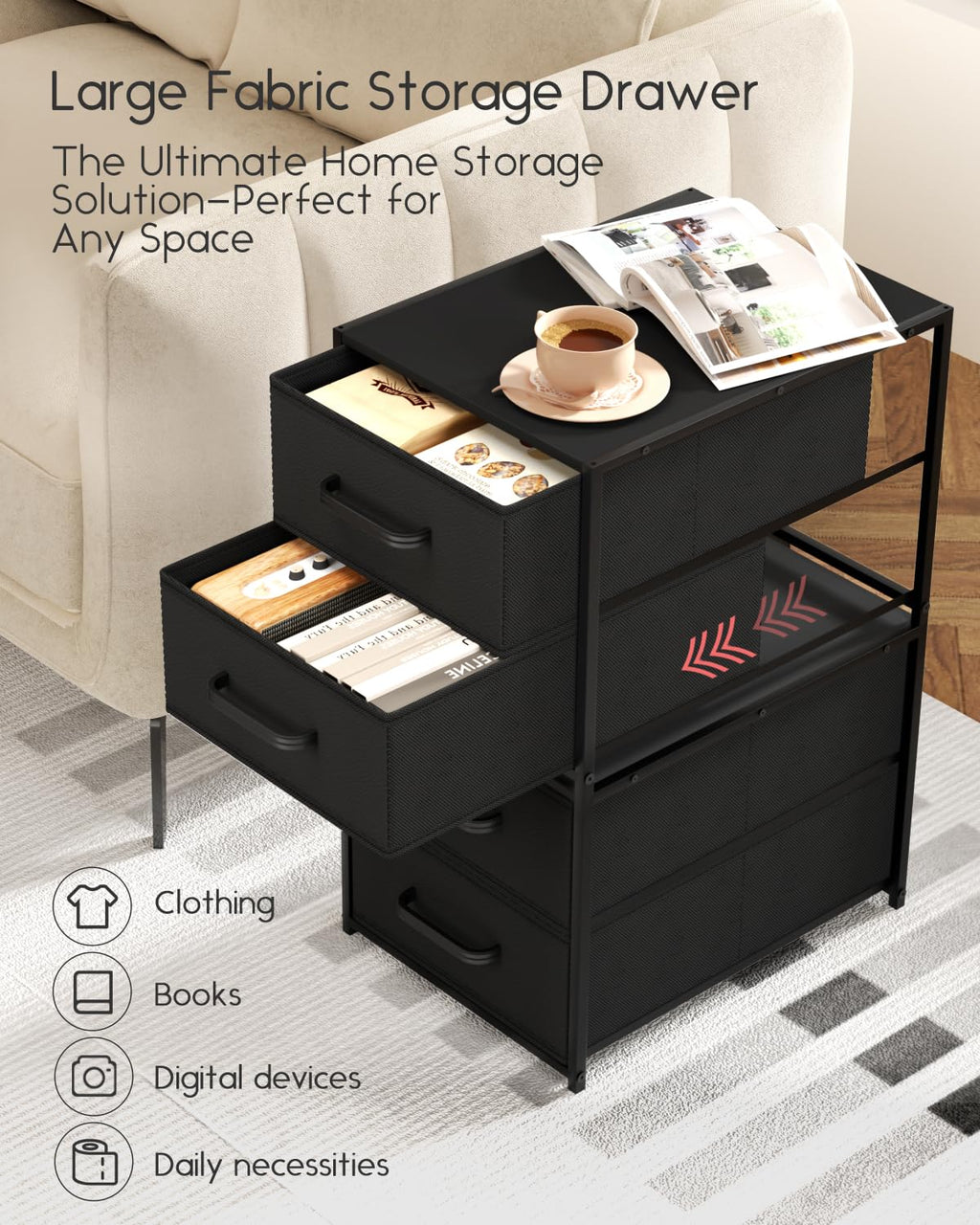 Homsorout Stackable Storage Drawers - 2 Tier Closet Organizer with Metal Handles and Metal Frame, Fabric Dresser with Collapsible Bins for Bedroom, Dorm, Office, White, 2 Pack