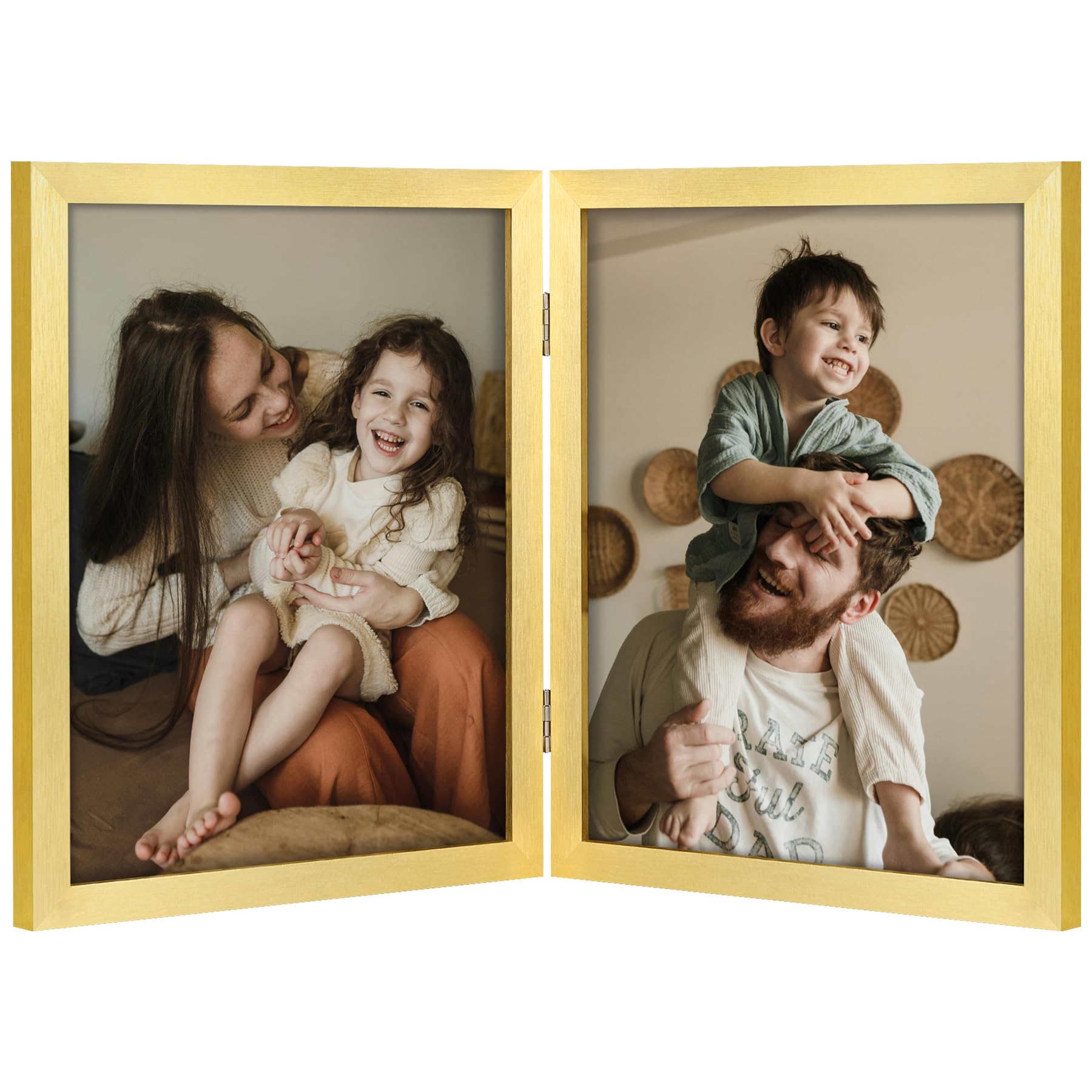 decorUhome Double 4x6 Picture Frame Vertical, Engineered Wood Bifold Photo Frame with Plexiglass for Tabletop Display, 4x6, Black