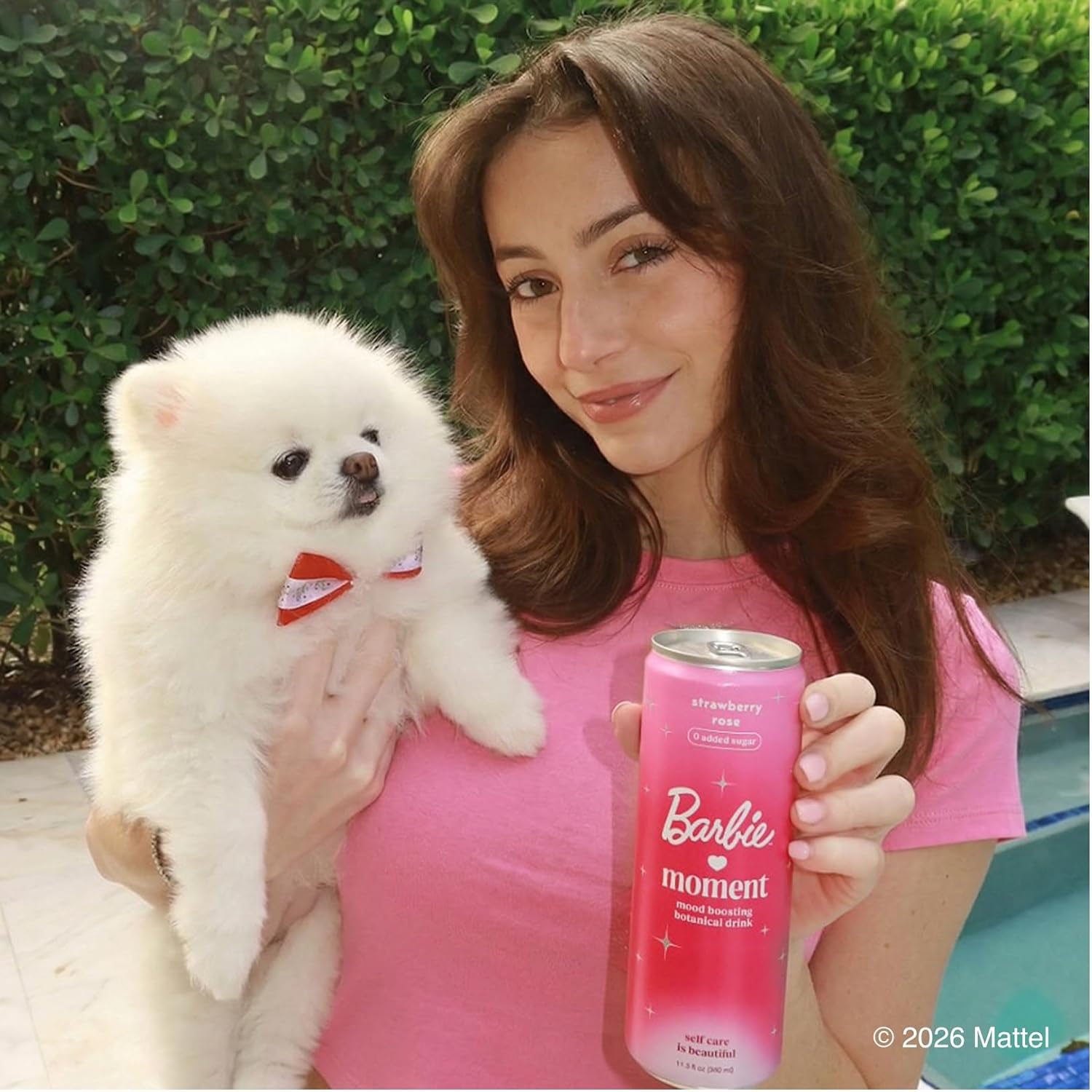 Moment x Barbie Botanical Soda Soft Drink - Sparkling Drinks | Strawberry Rose | L-Theanine & Ashwagandha for Calm & Clarity | 0 Added Sugar 0 Caffeine | 12-pack