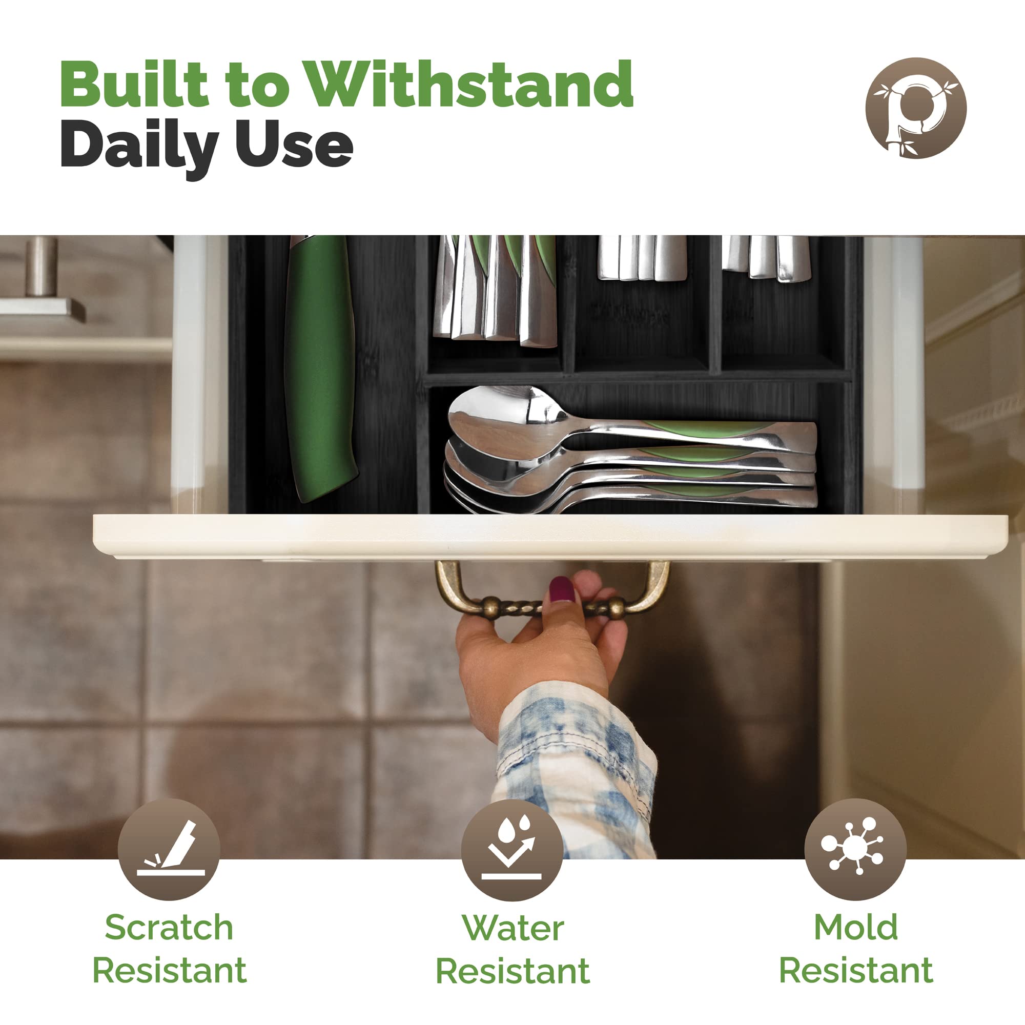 Silverware Organizer - Expandable Kitchen Drawer Organizer - Adjustable Kitchen Drawer Organizer for Utensils, Expandable to 22 Inches Wide, 10 Compartments, Silverware Tray for Drawer