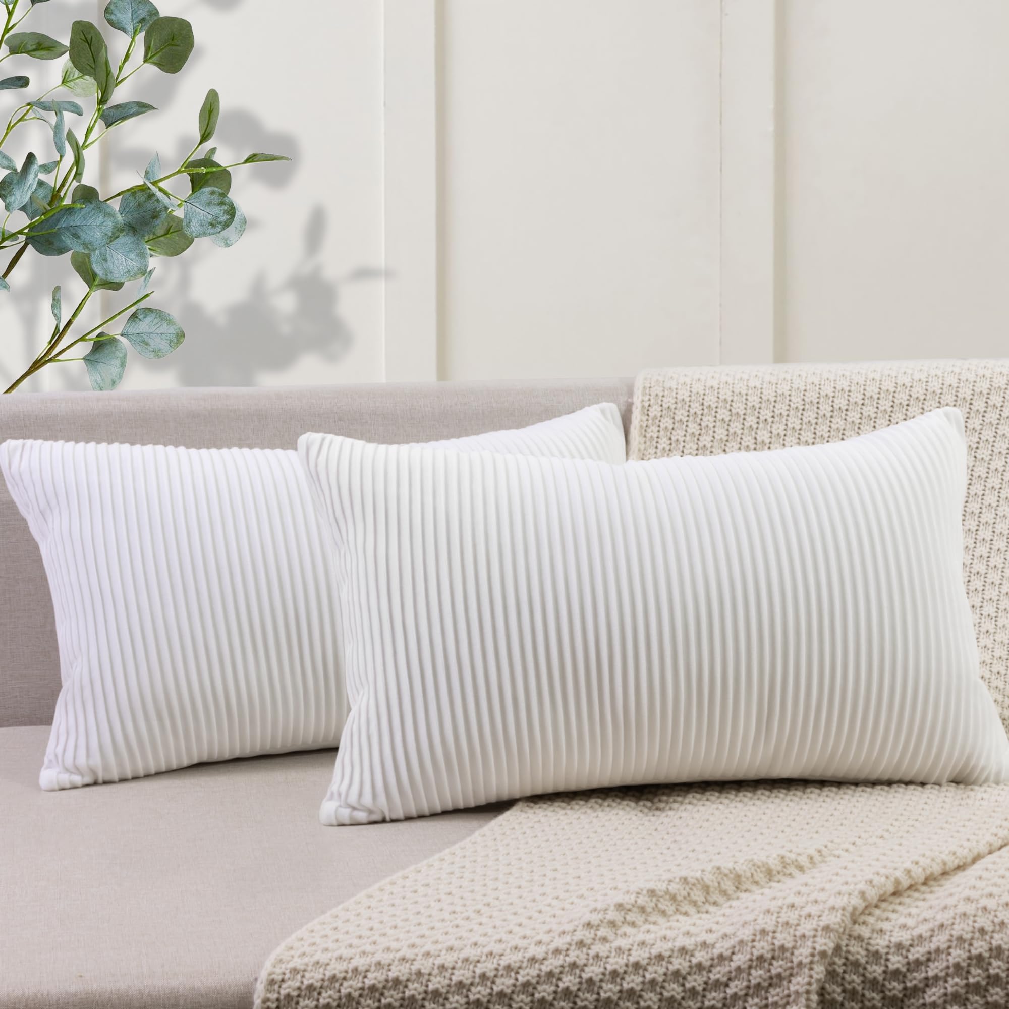 YCOLL Navy Blue Pillow Covers 18x18 Set of 2 Velvet Striped Pattern - Soft Throw Pillows for Home Decor, Luxury Decorative Pillow Covers for Couch, Bed,Living Room