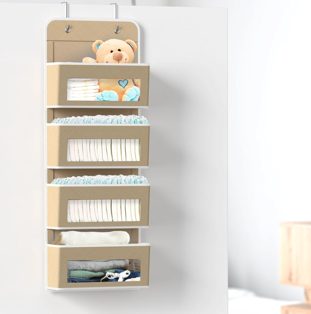 Simple Houseware 6 Clear Window Pocket Over Closet Door Storage Hanging Organizer for Bedroom, Bathroom, Pantry, Beige