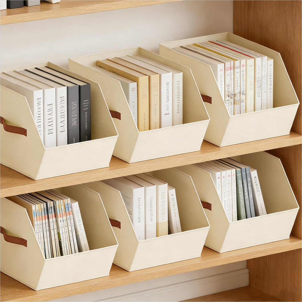 Homsorout Fabric Closet Storage Cubes - 6 Pack Square Storage Bins with Dual Handles for Clothes, Towels, Toys, Cube Storage Organizers for Bedroom, Nursery, Shelves, Closet, Small Spaces, Beige