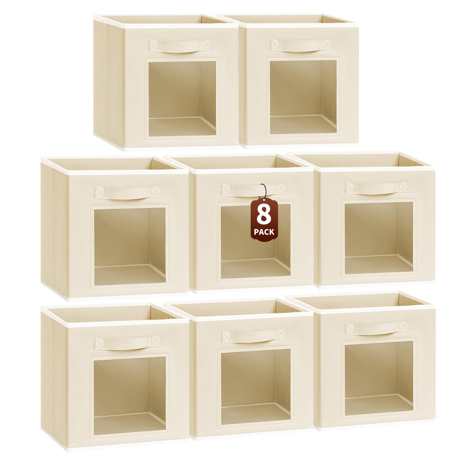 Homsorout Storage Cube 11 Inch - Cube Storage Bins with Window, Closet Storage Baskets with Handle, Fabric Bins for Closet, Shelves, Toys, Clothes, Set of 6, Grey