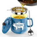 PGYARD Ceramic Bacon Grease Saver With Strainer - 23OZ Bacon Grease Container Farmhouse Keeper For Kitchen Fat Storage-Blue