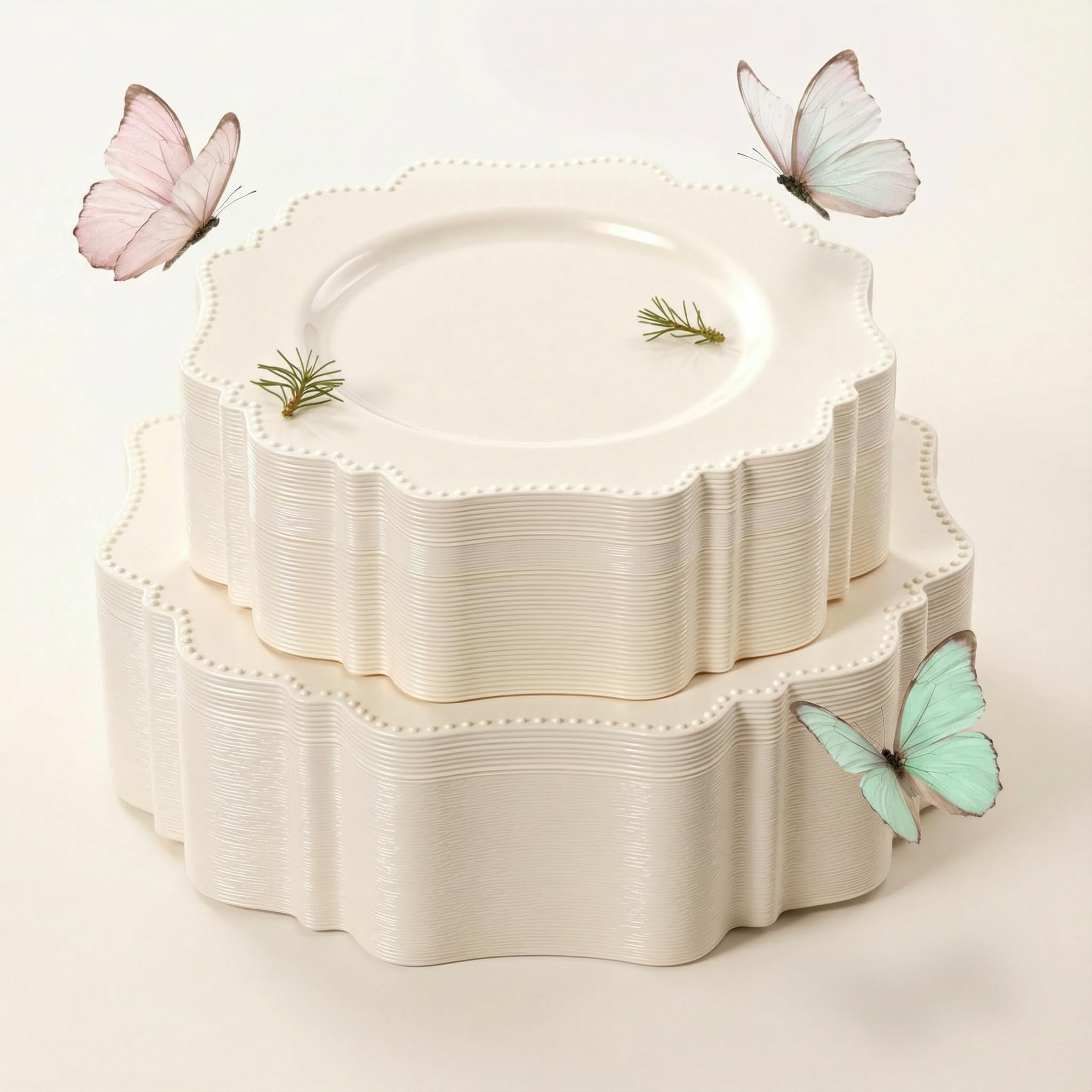COLOSUS 60PCS White Plastic Plates for 30 guests-Fancy Plastic Beaded Plates,Plastic Plates for Party, Elegant White plates,Include 30 PCS 10.5" Dinner plates & 30PCS 8.25" Dessert plates for easter