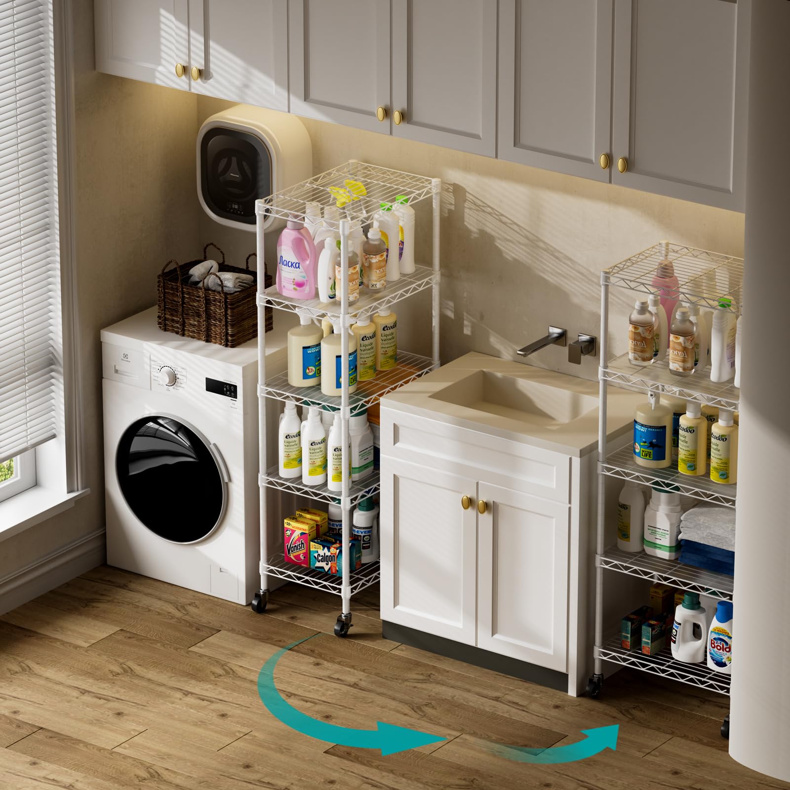 SINGAYE 3 Small Shelves Storage Shelf Wire Shelving Unit Metal Shelf Adjustable Organizers Storage Shelving with Wheels for Bathroom Laundry Room Kitchen Pantry11.5”D x 17.5”W x 30.5”H White