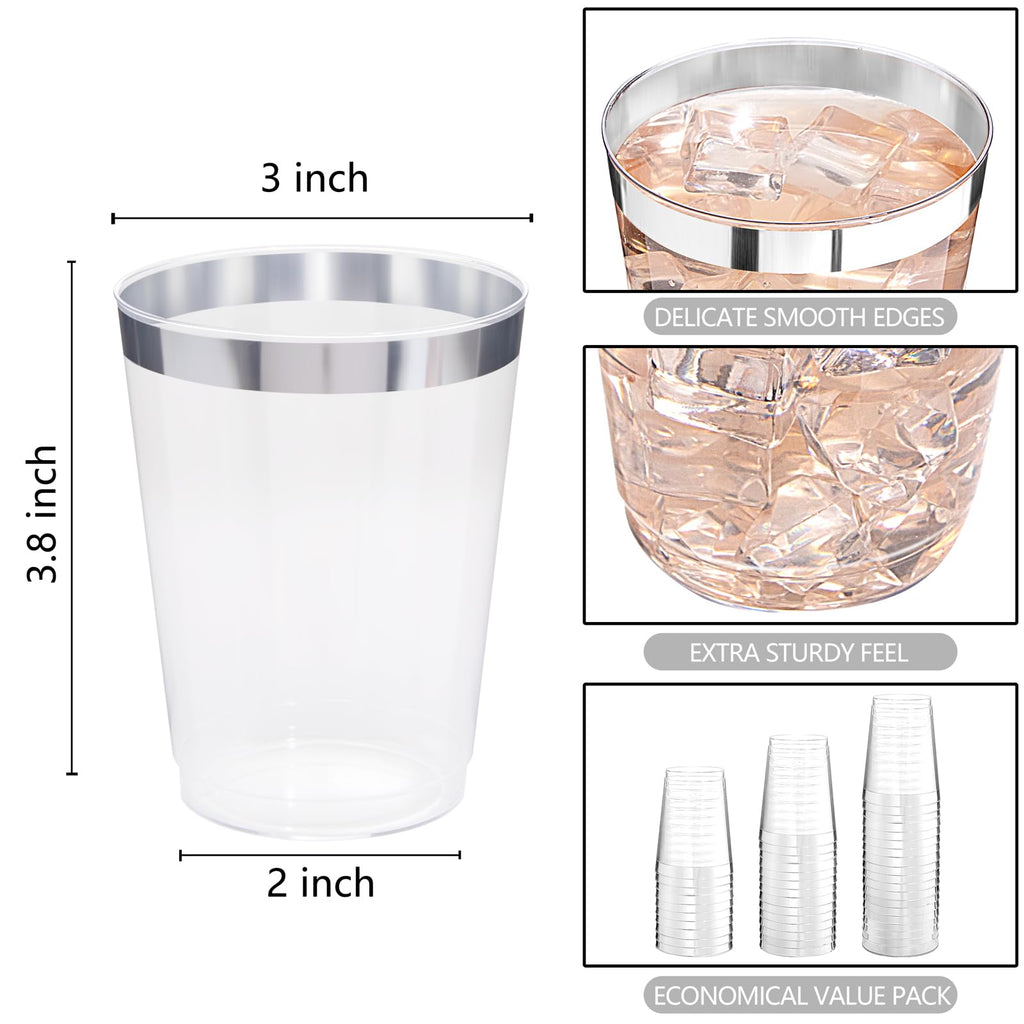 DaYammi 200 Pack Gold Plastic Cups 10 Oz Clear Cup Gold Rimmed Disposable Wine Glasses Fancy Disposable Party Cups Tumblers Drinking Cup Plastic Cocktail Glasses gold disposable cups for Party Wedding