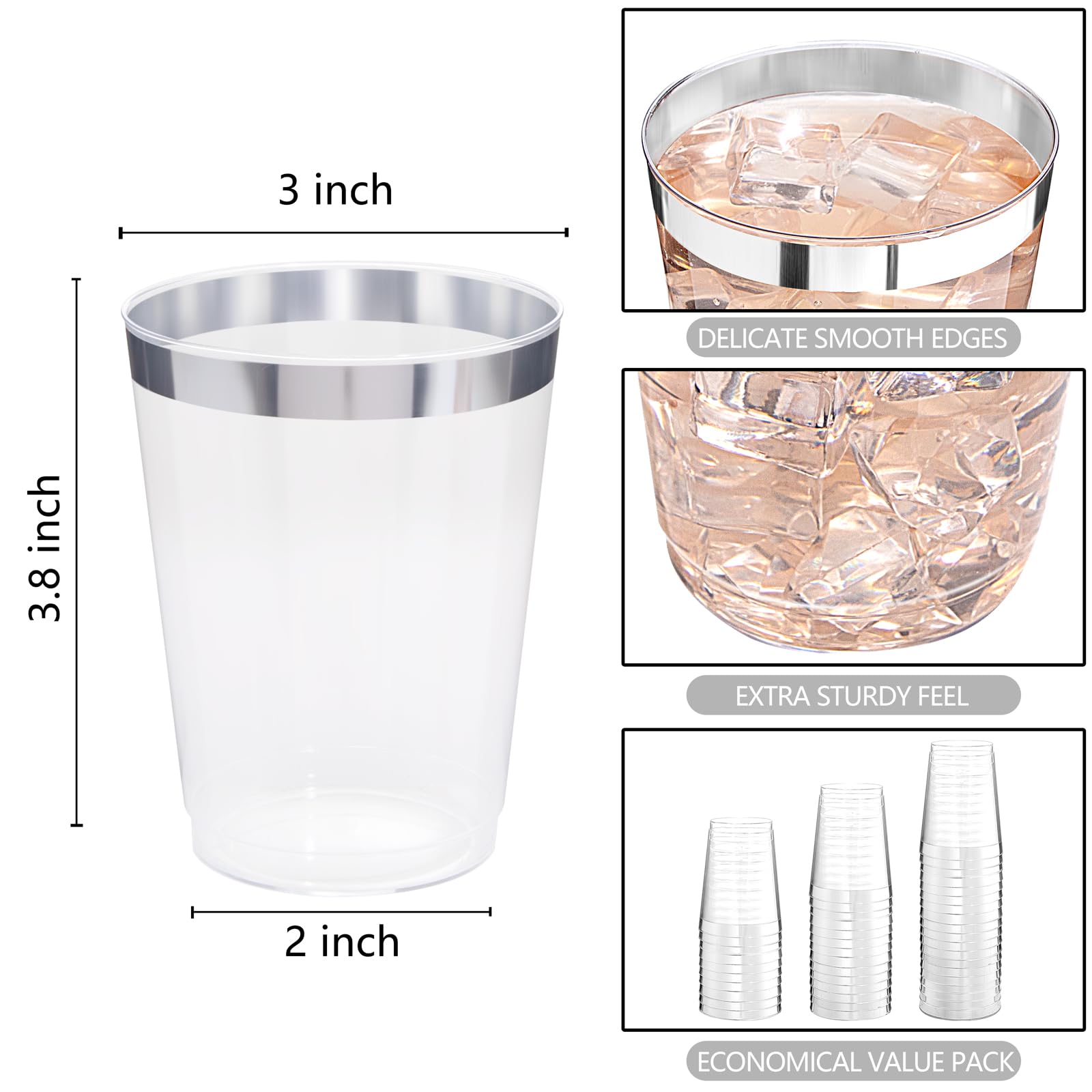 DaYammi 200 Pack Gold Plastic Cups 10 Oz Clear Cup Gold Rimmed Disposable Wine Glasses Fancy Disposable Party Cups Tumblers Drinking Cup Plastic Cocktail Glasses gold disposable cups for Party Wedding