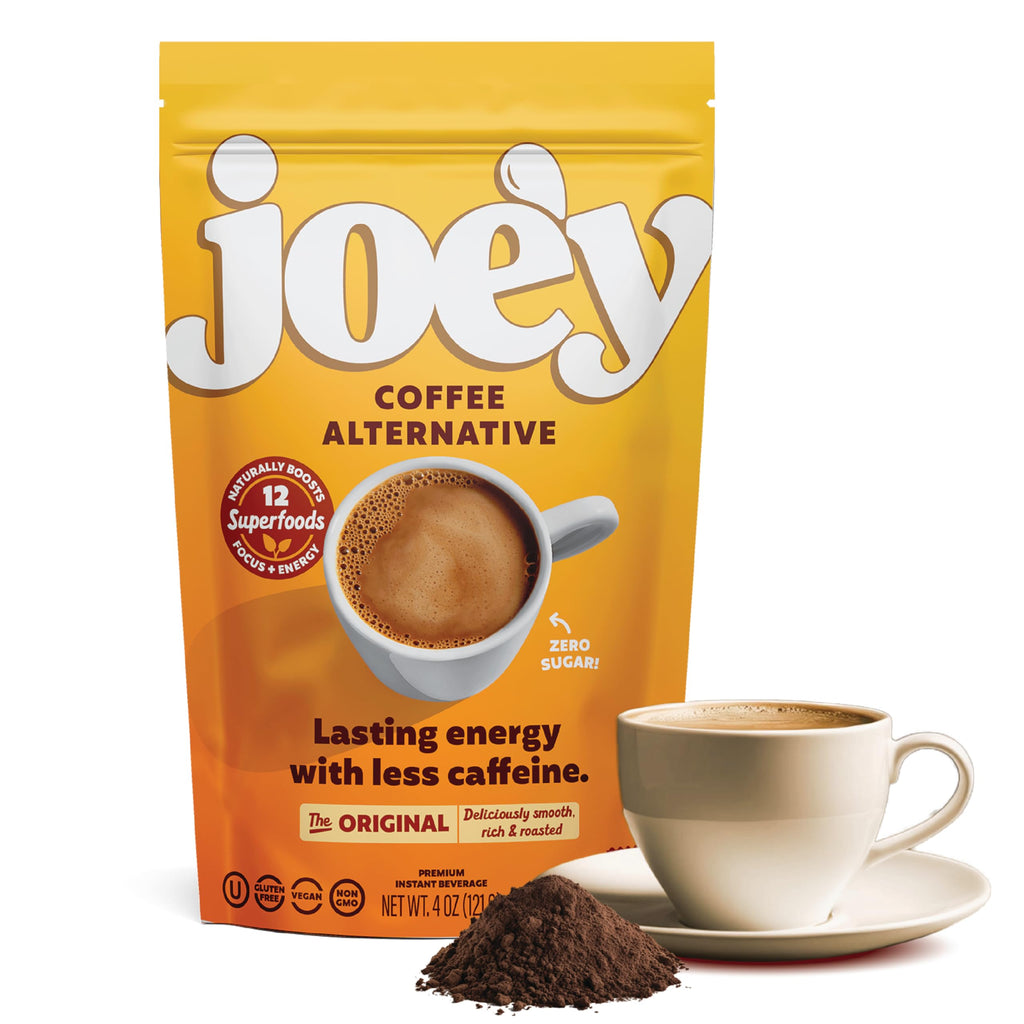 Joey Mushroom Coffee Alternative with Cacao Dandelion Root, and Chicory, Instant Mushroom Coffee Substitute with Superfoods, Vegan Gluten-Free Energy Drink for Focus and Calm, 18 Servings