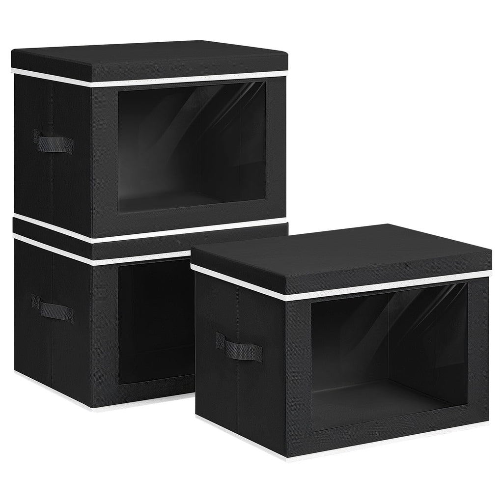 Homsorout Collapsible Storage Bins with Lids - Stackable Storage Containers with Window, 6 Pack Fabric Organizing Bins for Closet, Home & Office Organization Baskets, Beige, 14.9" x 9.8" x 9.8"