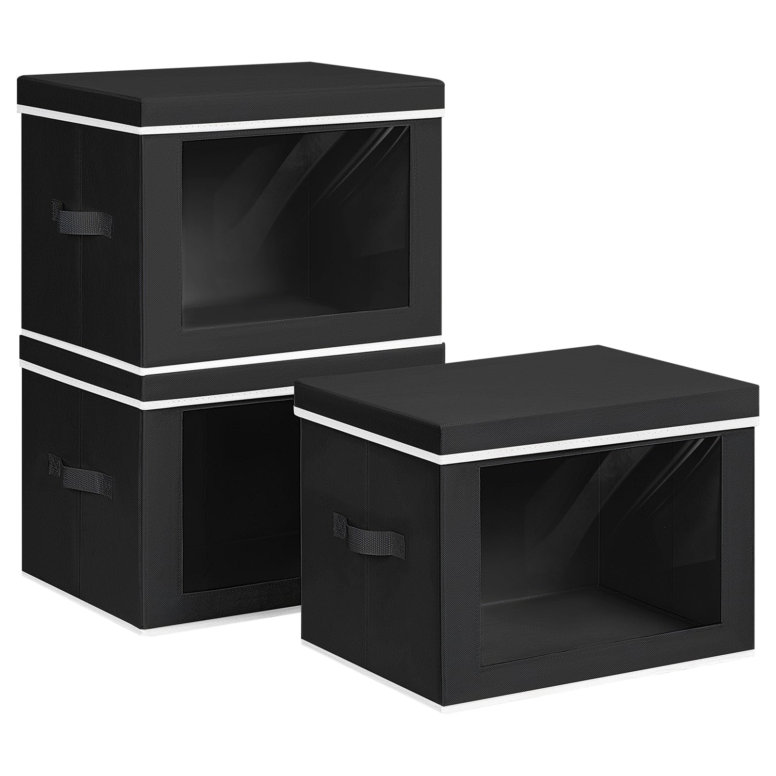 Homsorout Collapsible Storage Bins with Lids - Stackable Storage Containers with Window, 6 Pack Fabric Organizing Bins for Closet, Home & Office Organization Baskets, Beige, 14.9" x 9.8" x 9.8"