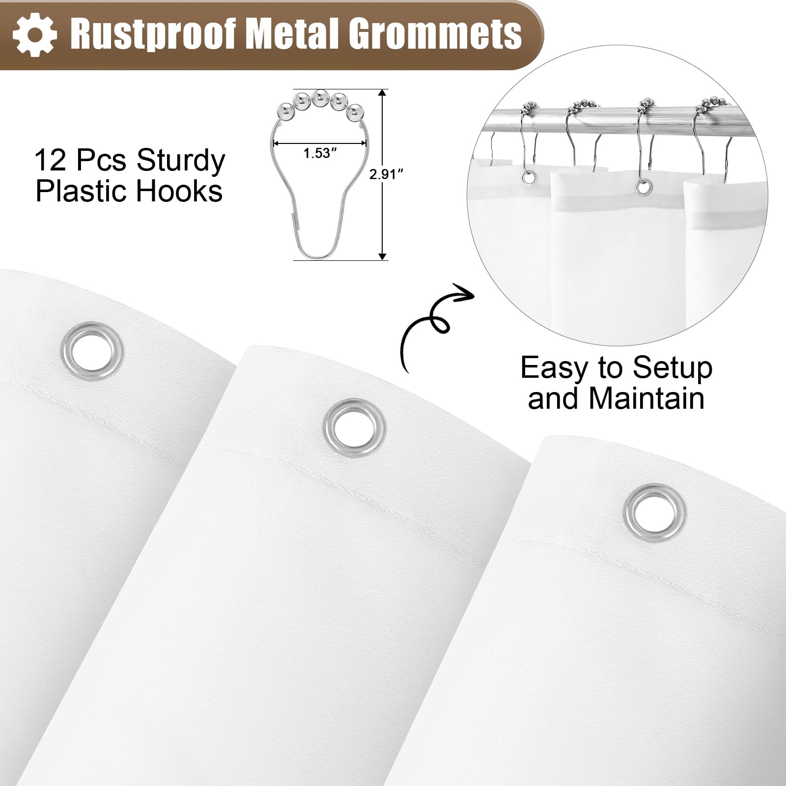 OLANLY Luxury Black and Grey Ombre Shower Curtain Sets with 12 Hooks, Waterproof and Washable Decorative Shower Curtains for Bathroom, 72x72 Inches