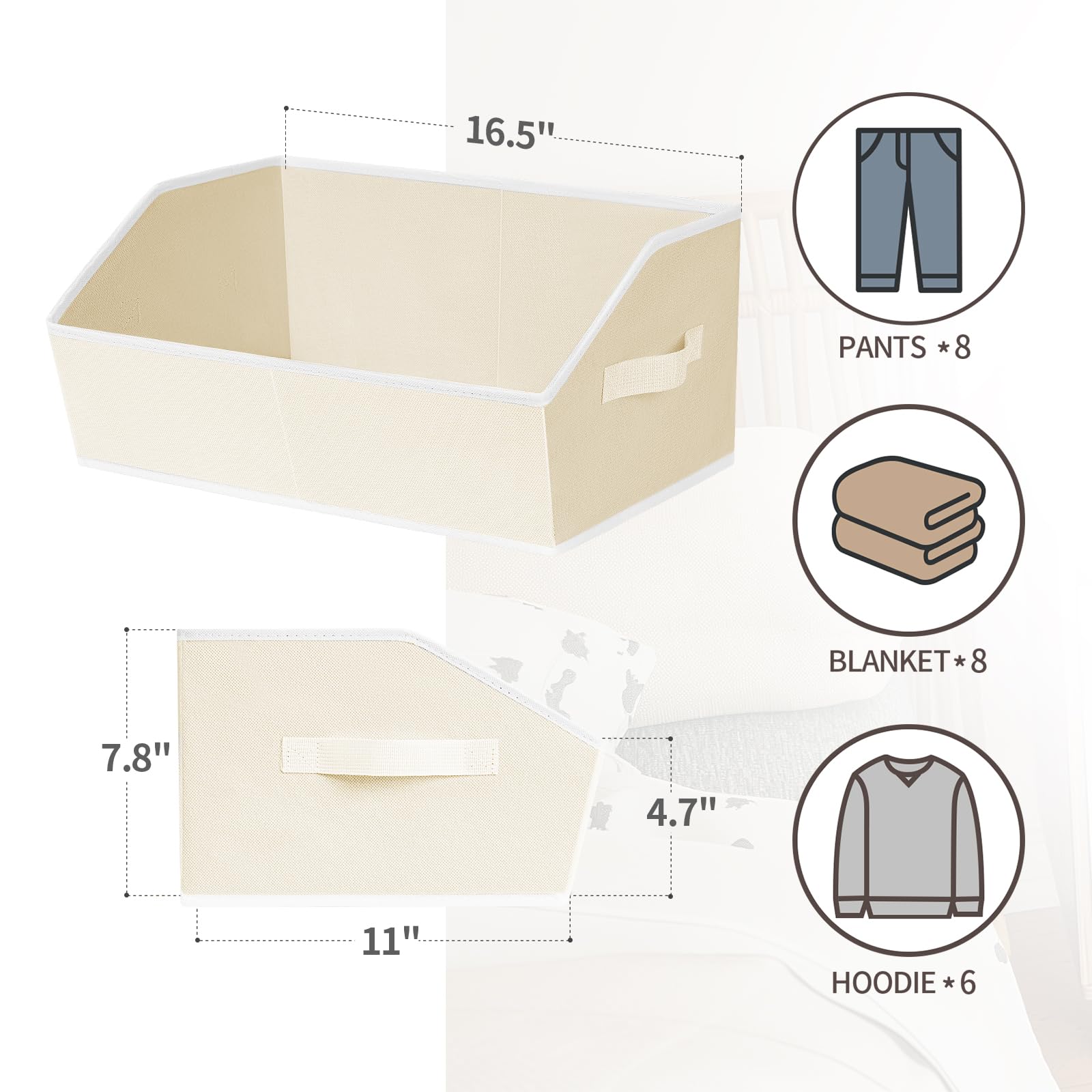 Homsorout Closet Organizers Bins 6 Packs - Large Closet Shelf Organizer with Handles, Fabric Trapezoid Storage Bins, Collapsible Storage Cubes for Clothes, Towels, Light Gray