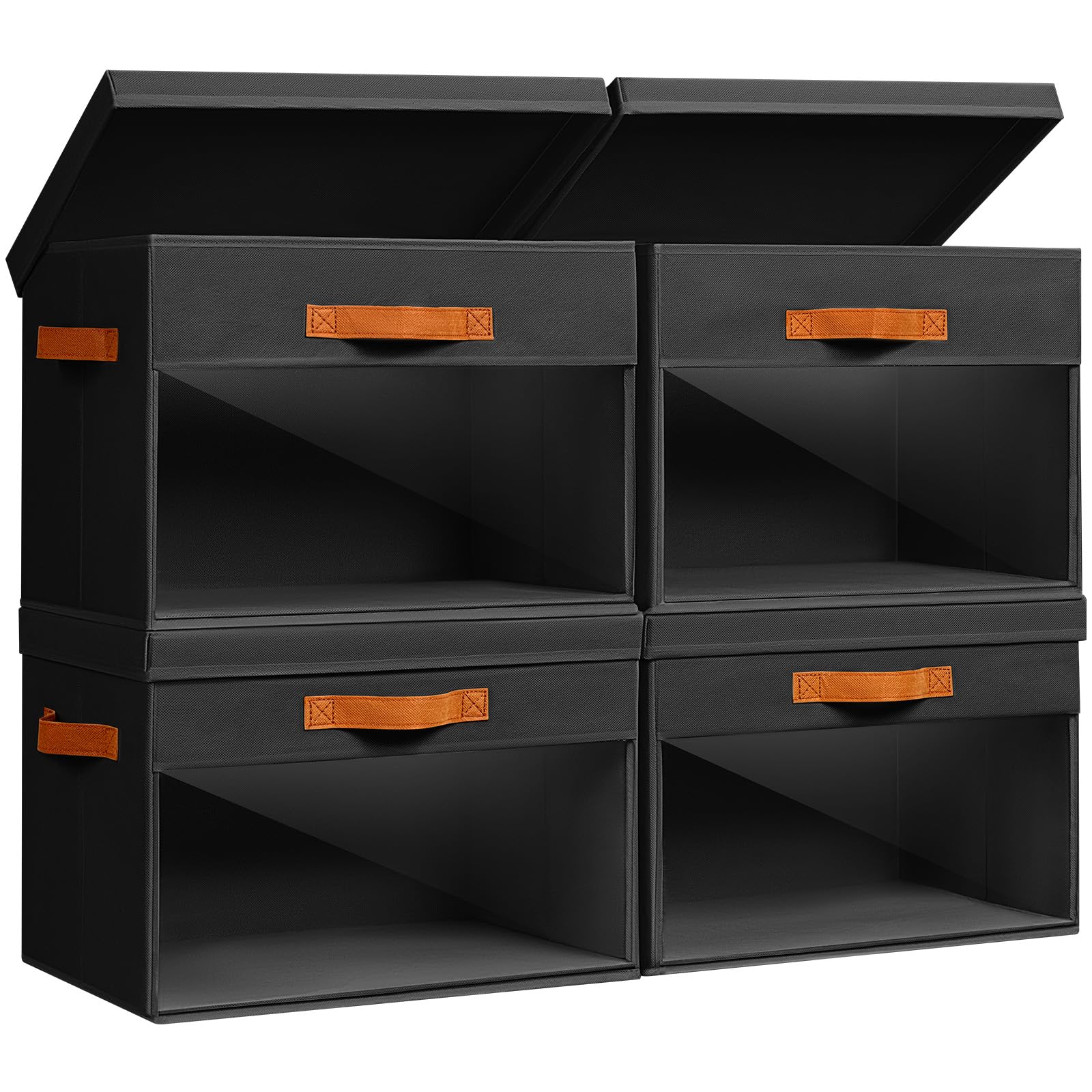 Homsorout Large Storage Bins with Lids - 4 Pack Foldable Decorative Organizers with Clear Windows & Handles, Cube Storage Organizers for Clothes, Blankets, Sweaters, Sheets, Beige