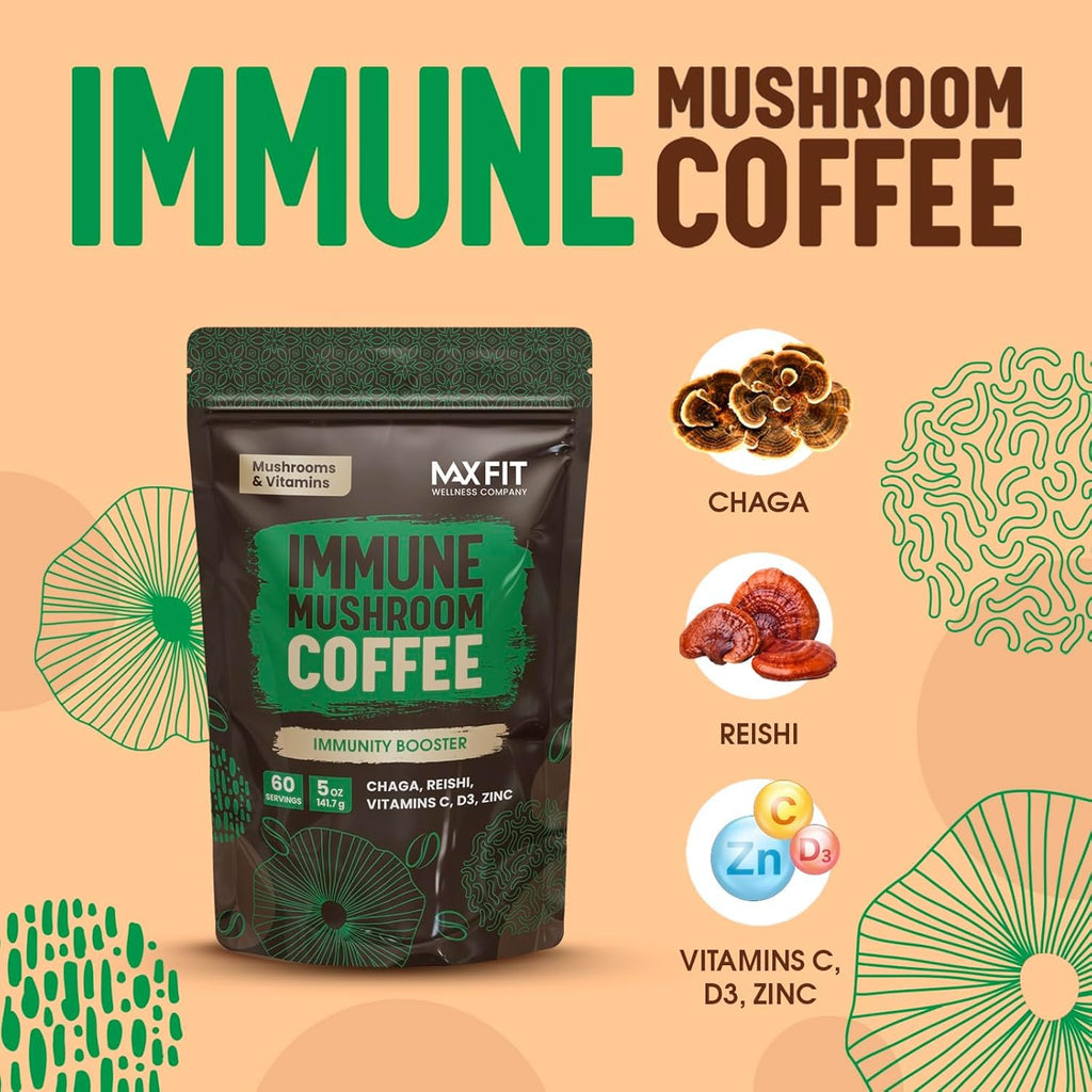 Mushroom Coffee (60 Servings) 10 Mushrooms (Lion’s Mane, Cordyceps, Turkey Tail & Other) Mixed With Gourmet Arabica Instant Immune Boosting Coffee for Focus & Gut Health Support