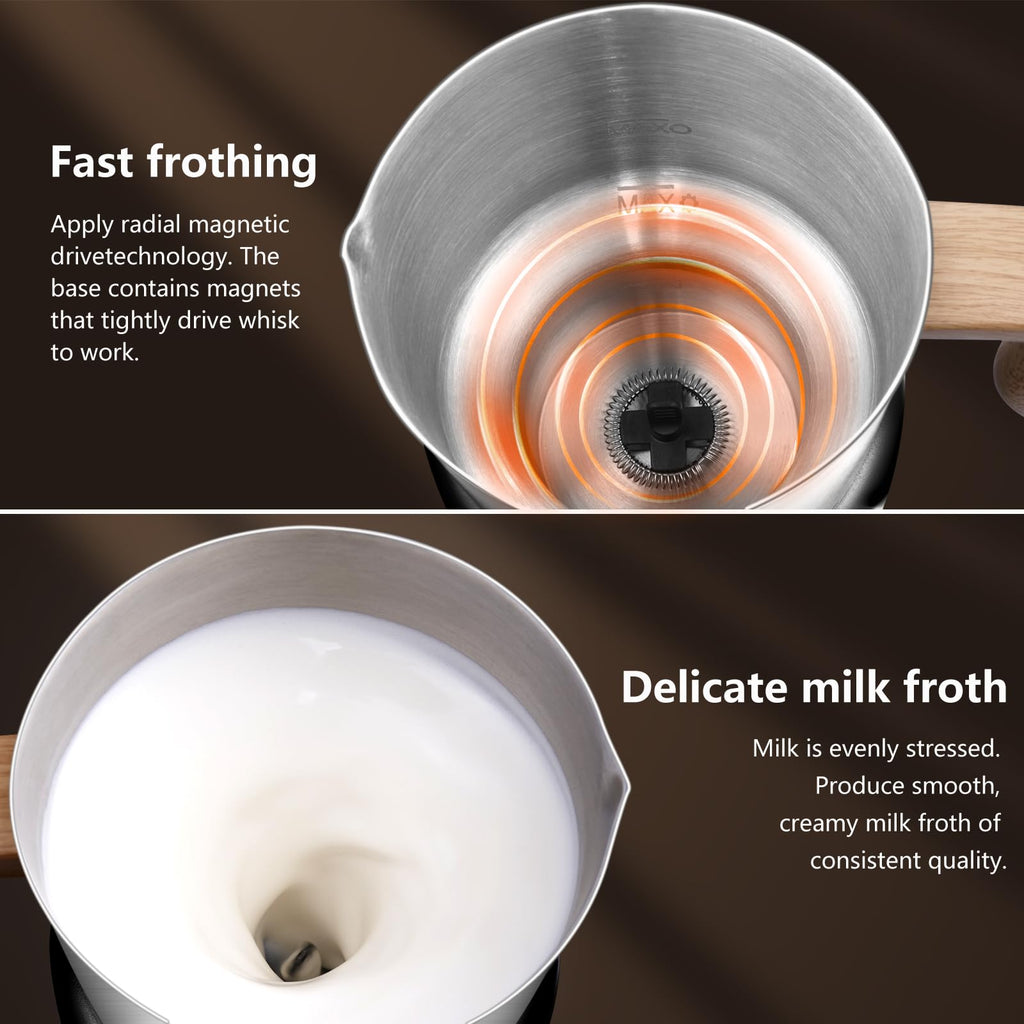 AMZCHEF 8-IN-1 Milk Frother and Steamer 21 oz, 550 Watts Split Stainless Steel Automatic Steamer, Milk's Warmer for Latte, Cappuccino, Hot Chocolate, Hot&Cold Froth, Heated Milk, Baby Food Wood&Black