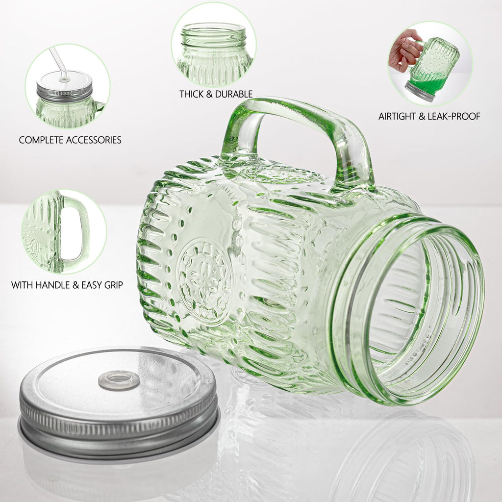 DaYammi Mason Jars with Lids and Straws, 6 Pack 16 Oz Glass Cups for Cold Beverages, Juice, Smoothies, Iced Coffee, Cocktails Leak-Proof Drinking Glasses with Sealed & Straw Lids, Colorful