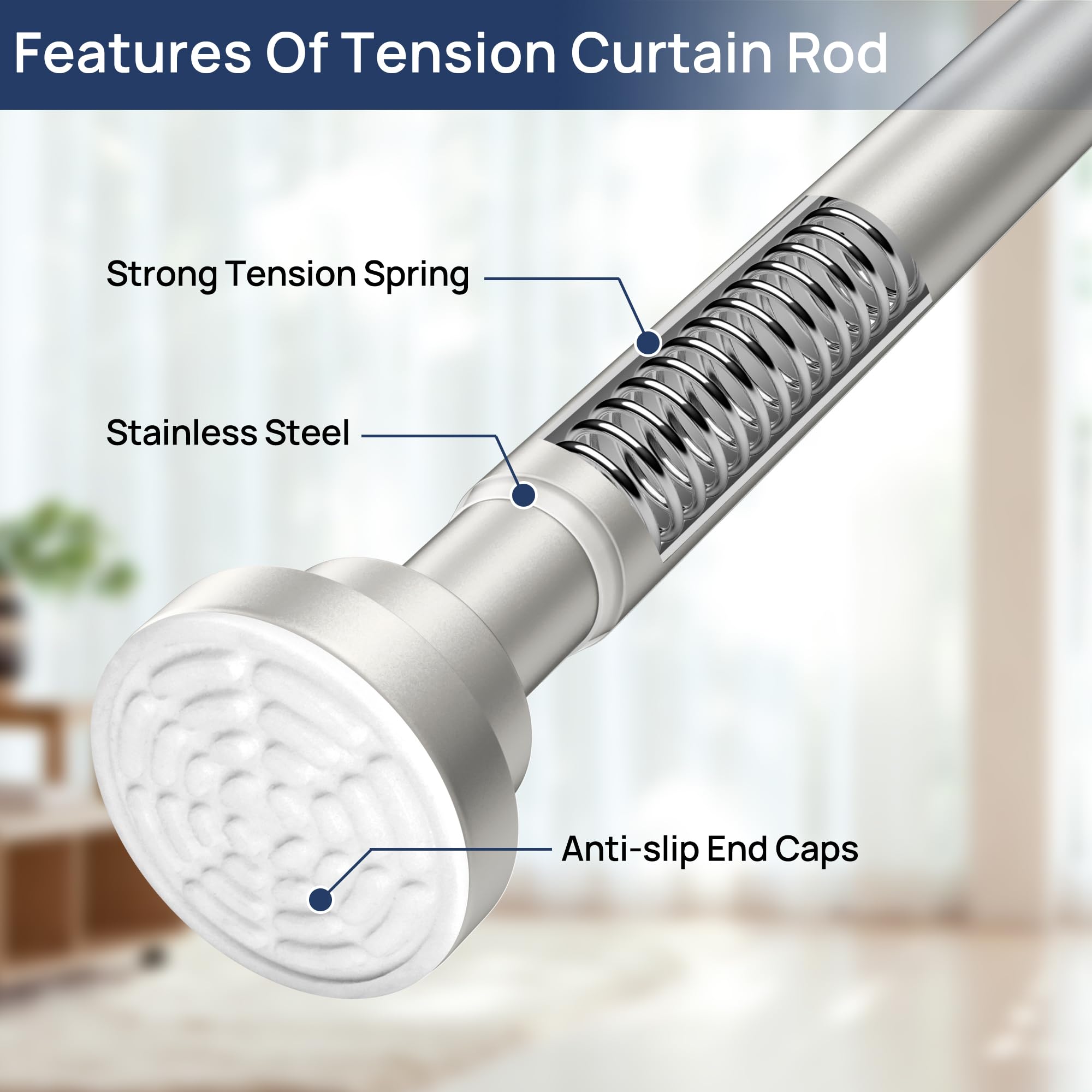 ENJOYBASICS 2 Pack Adjustable Spring Tension Curtain Rods 32 to 66 Inches, Stainless Steel Matte Black Shower Rod No Drilling for Window, Bathroom, Closet, Room Divider, 7/8" Diameter