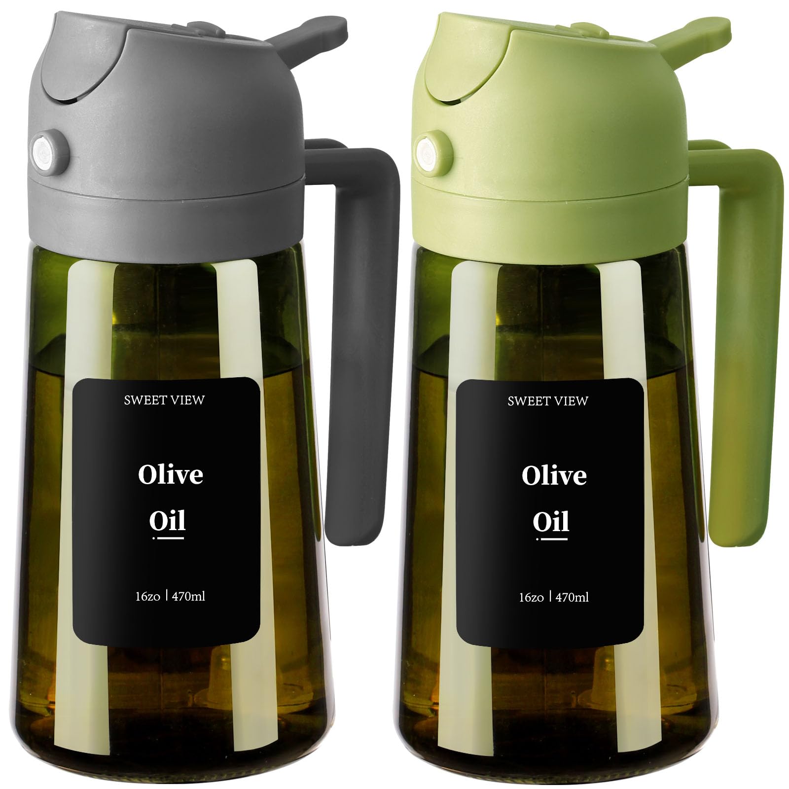 SWEET VIEW Olive Oil Dispenser and Oil Sprayer – 16oz/470ml Glass Light-Proof Oil Pourer for Kitchen, Air Fryer, Cooking, Salad, and BBQ