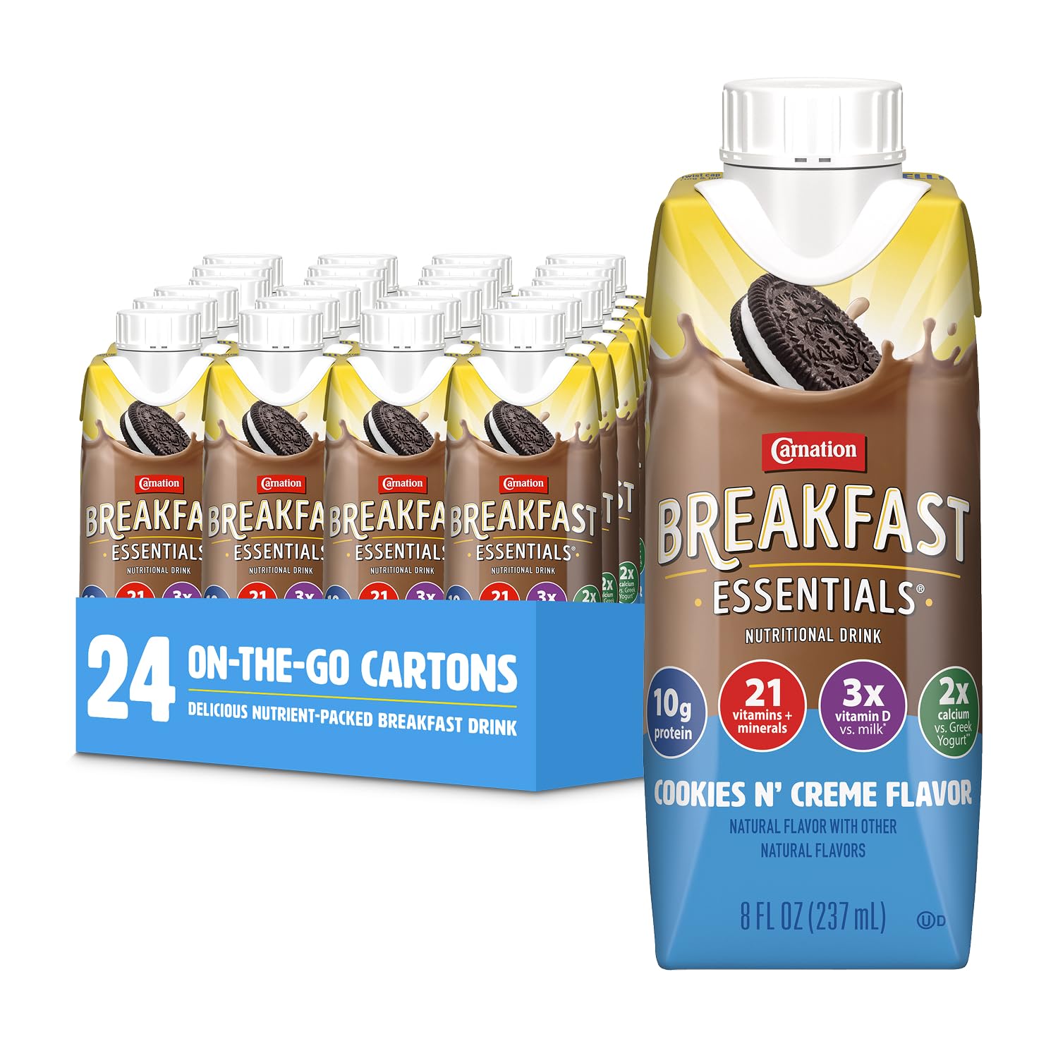 Carnation Breakfast Essentials Ready-to-Drink, Classic French Vanilla, 8 FL OZ Carton (Pack of 24)