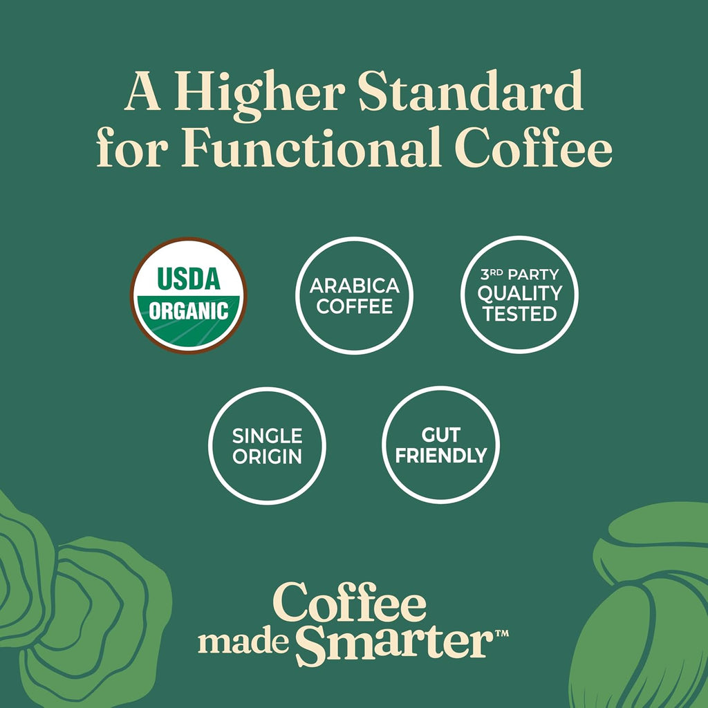 Four Sigmatic Gut Health Organic Ground Coffee | Medium Roast, Immune Boosting Probiotic Mushroom Coffee with Chaga & Turkey Tail for Gut Health & Immune Support | 12oz Bag