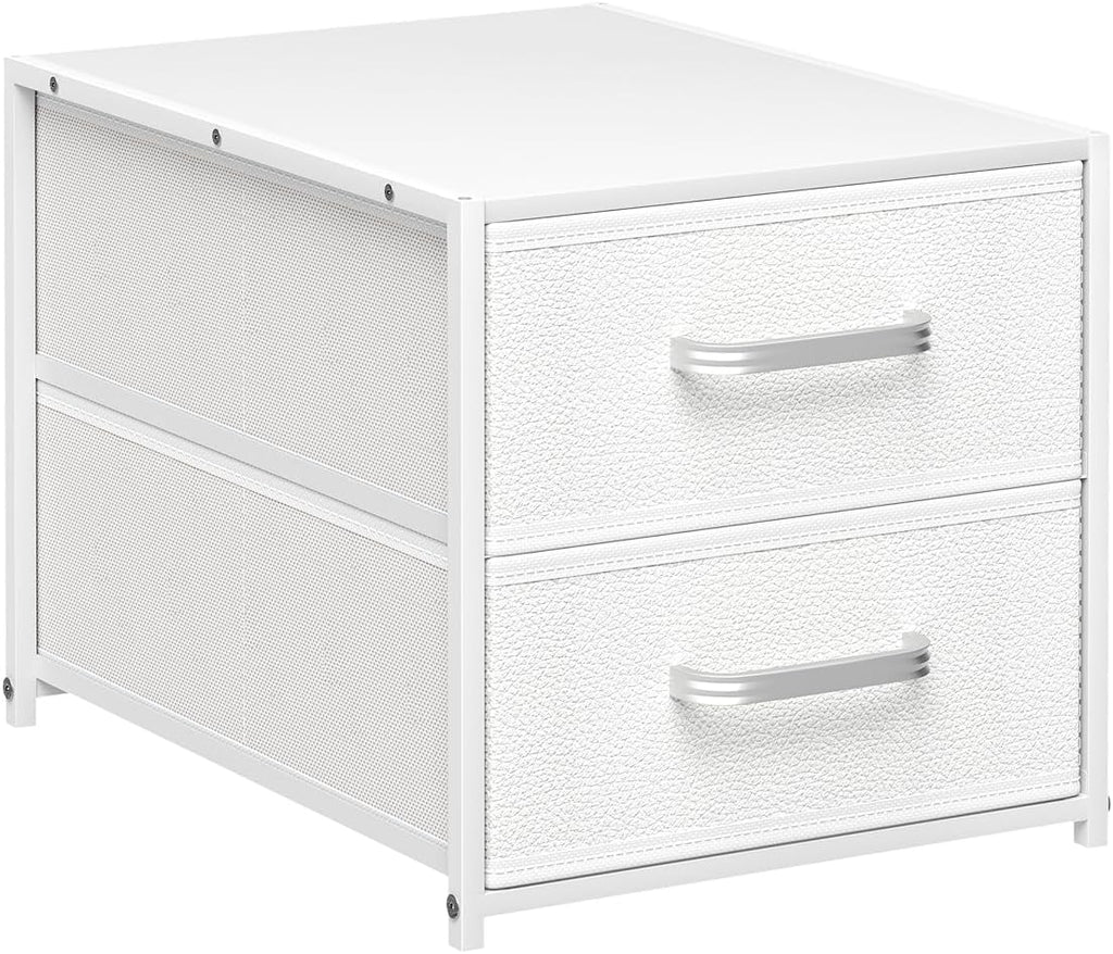 Homsorout Stackable Storage Drawers - 2 Tier Closet Organizer with Metal Handles and Metal Frame, Collapsible Fabric Bins Dresser for Bedroom, Dorm, Office, White, 1 Pack