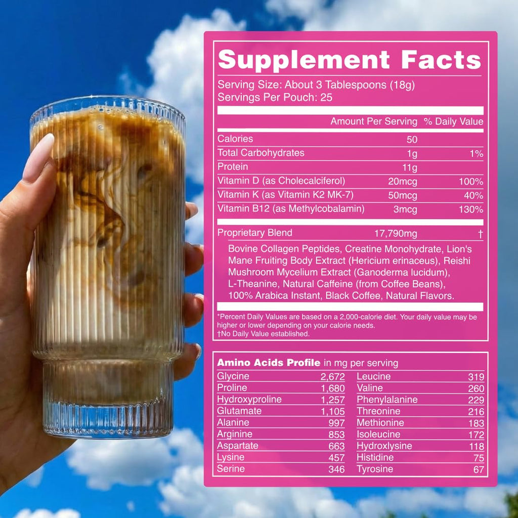 Moment Hot Girl Mushroom Coffee with Collagen Protein & Creatine – Low Acidity Instant Coffee with Chocolatey Notes, Lion’s Mane, Reishi & L-Theanine for Energy, Focus & Mental Clarity – 25 Servings