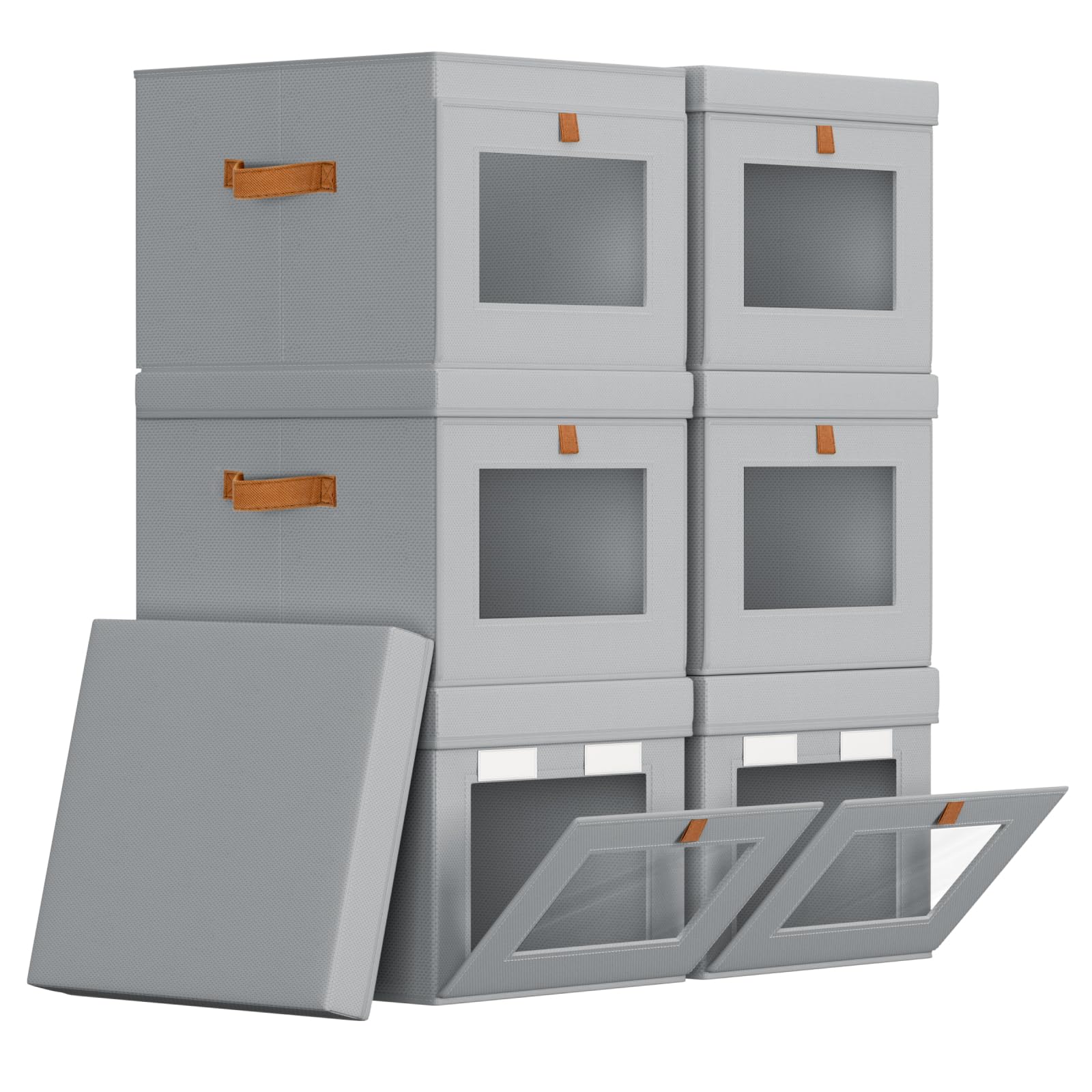 Homsorout Large Storage Bins with Lids - Front Opening Fabric Storage Bins, Flap Closet Organizer with Handles, Collapsible Boxes with Lid, Decorative Basket for Home, Dorm, 2 Pack, Beige