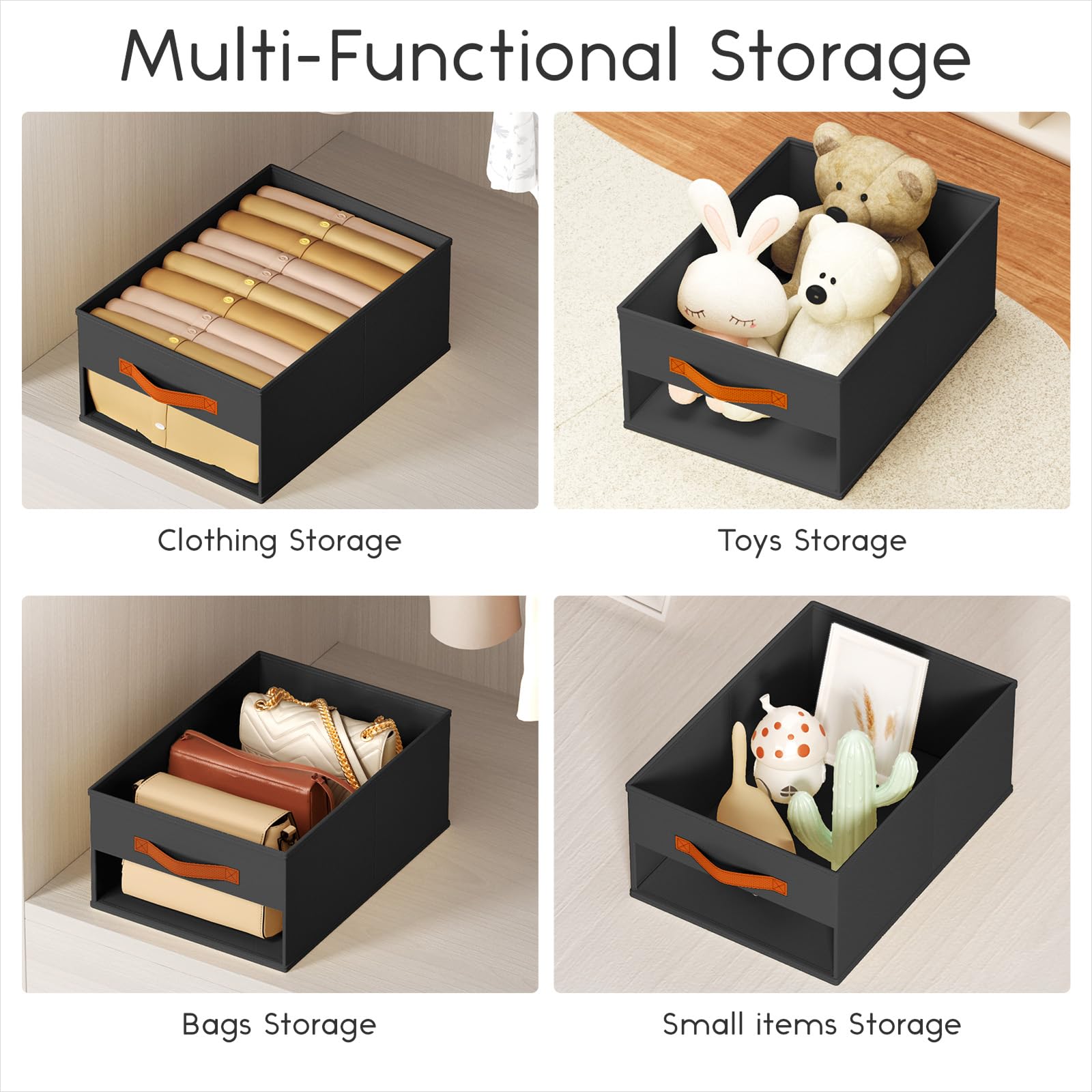 Homsorout Clothes Organizers and Storage - 4/5/7 Grids Fabric Jeans Organizer with Handles, Foldable Closet Organizers Dividers, Wardrobe organizer for Pant, Sweater, T-shirt, Scarf, 6 Pack, Beige
