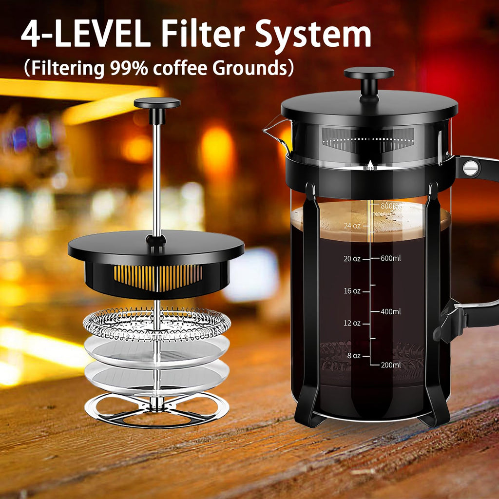 YMMIND French Press Coffee Maker 304 Stainless Steel Coffee Press,with 4 Filters System, Heat Resistant Thickness Borosilicate French Press Glass, BPA-Free Brewed Tea Pot Coffee Plunger(Copper 12oz)