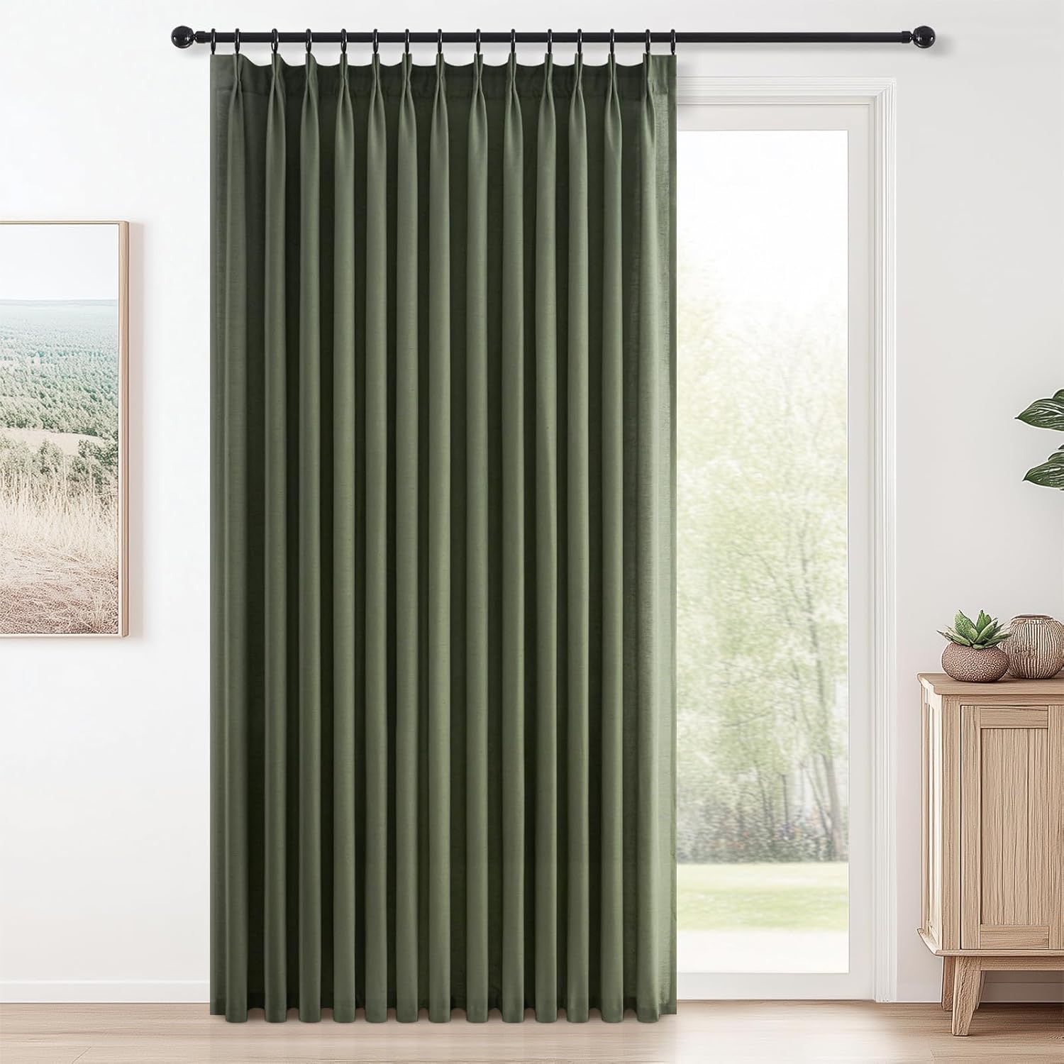 96 Inches Long Pleated Sheer Curtains,Dark Linen Blended Light Filtering Window Curtains 96 Length 2 Panels for Living Room Bedroom Pinch Pleat Drapes with Hooks 2 Panels 40" Wx96 L,Light Brown