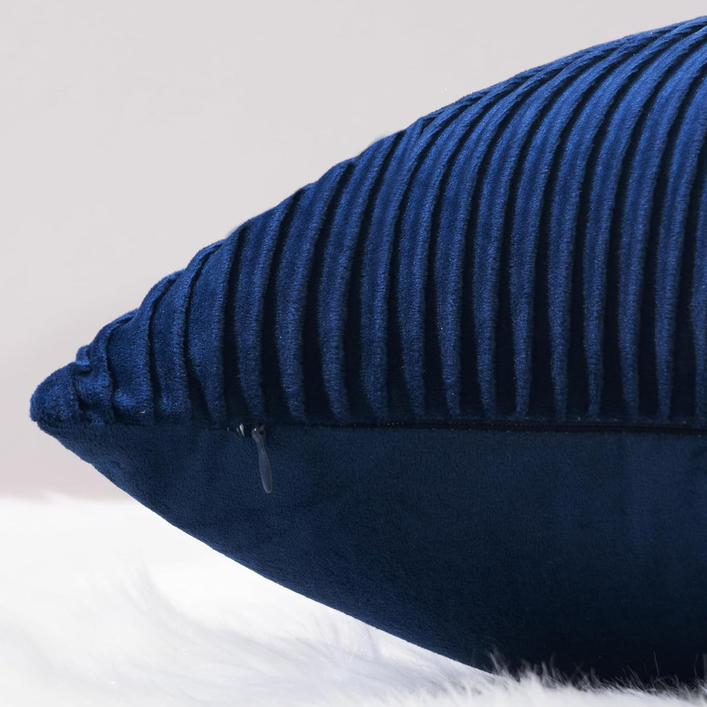 YCOLL Black&Navy Blue Velvet Striped Pillow Covers