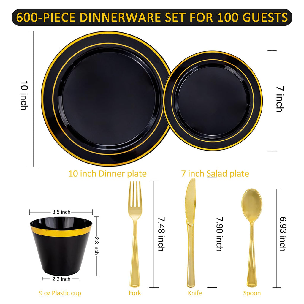 WELLIFE 600 PCS Silver Disposable Dinnerware Set for 100 Guests, Wedding Reception Plates & Silver Plastic Tableware, Dinner & Salad Plates, Cups, Forks, Knives & Spoons for Weddings & Elegant Events