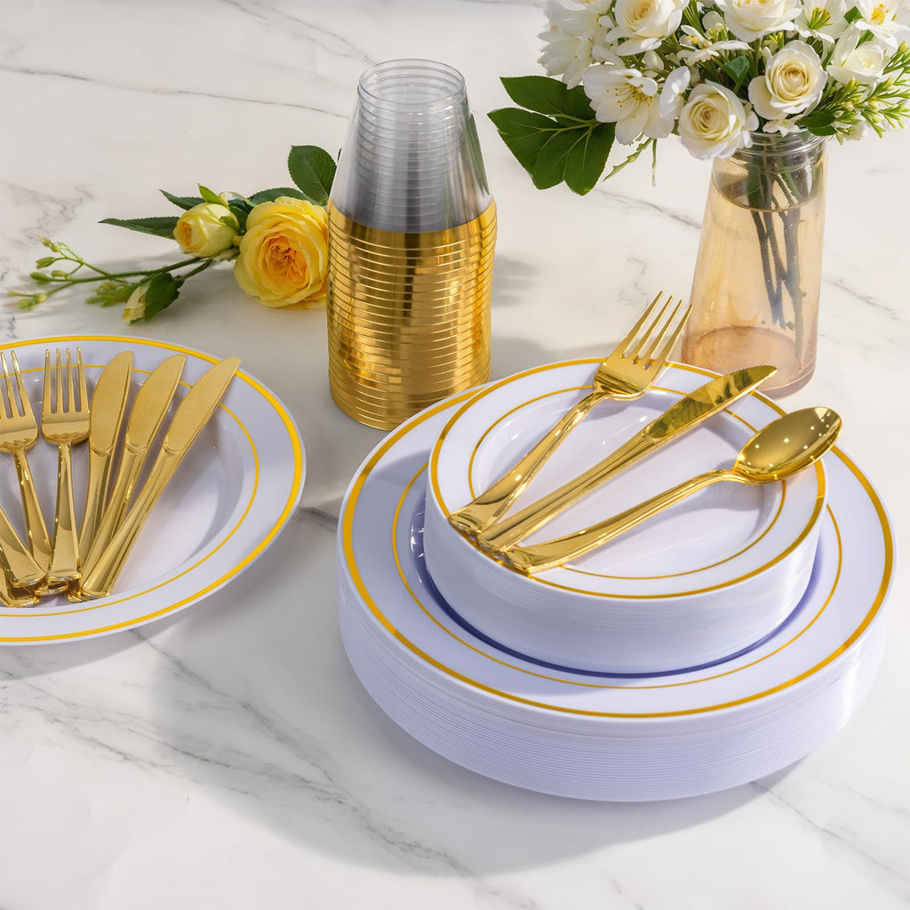 WELLIFE 600 PCS Silver Disposable Dinnerware Set for 100 Guests, Wedding Reception Plates & Silver Plastic Tableware, Dinner & Salad Plates, Cups, Forks, Knives & Spoons for Weddings & Elegant Events