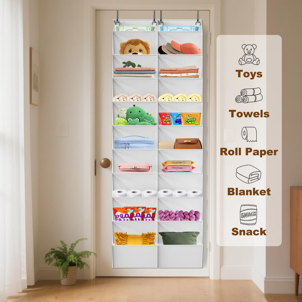 UVIAHOMI 20-30 Pairs Over the Door Shoe Organizer, Clear Pockets Hanging Shoe Storage for Closet, 10-Tier Door Shoes Rack, Handing Shoes Holder Fit All the Family's Sneakers, Boots, Heels, Black