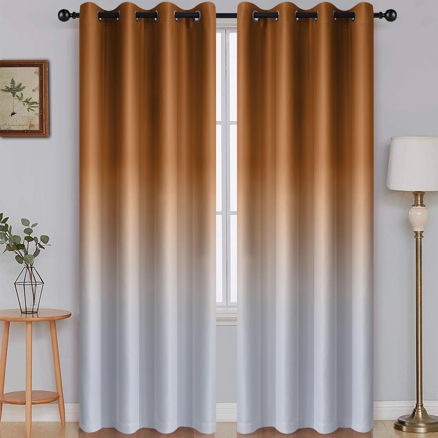 SimpleHome Ombre Room Darkening Curtains for Bedroom, Gradient Black to Grey White Light Blocking Thermal Insulated Grommet Window Curtain/Drapes for Living Room,2 Panels, 52x84 inches Length