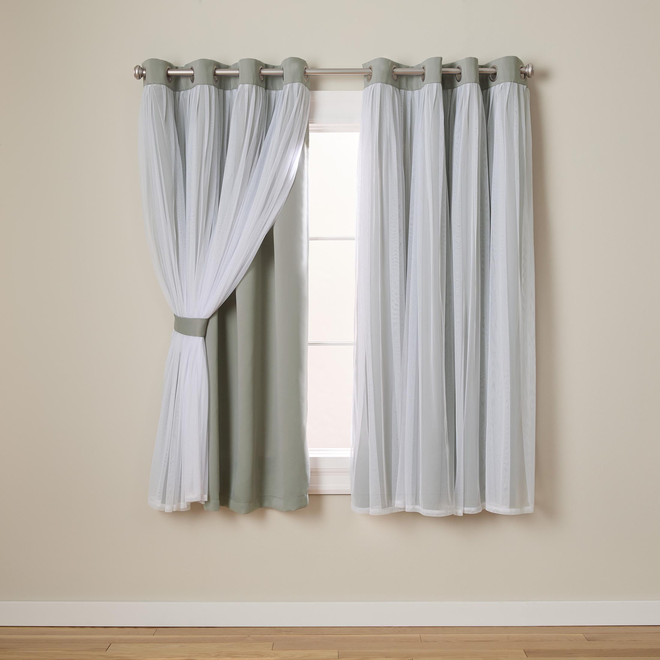 TOWN & COUNTRY LUXE Talia Double Layer Indoor Curtains, Sheer and Room Darkening Blackout, Grommet Top, Energy Efficient, 2-Pack Set, 52"x84", Rose Blush