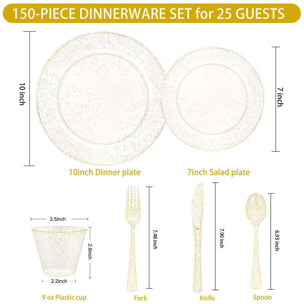 WELLIFE 600 PCS Silver Disposable Dinnerware Set for 100 Guests, Wedding Reception Plates & Silver Plastic Tableware, Dinner & Salad Plates, Cups, Forks, Knives & Spoons for Weddings & Elegant Events