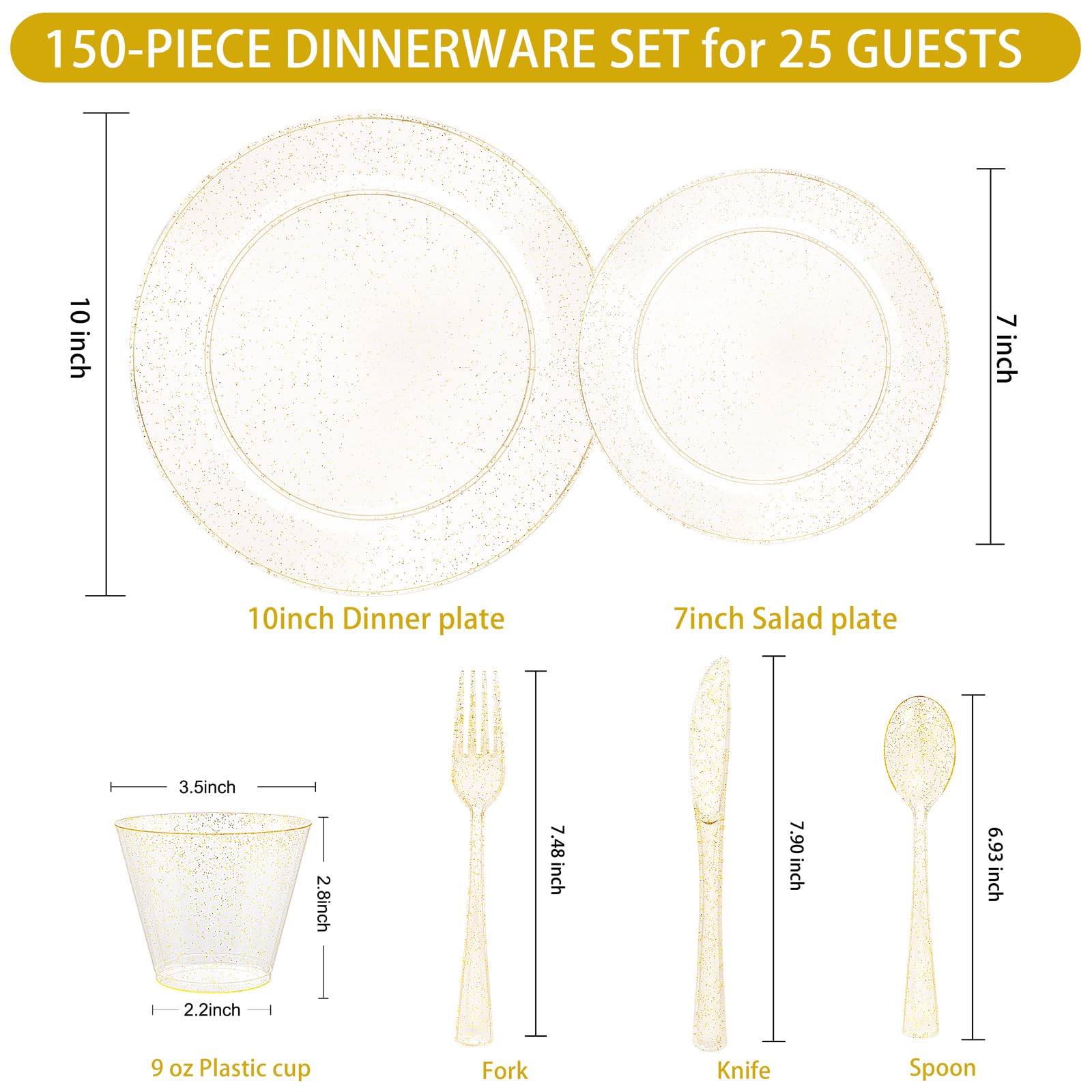 WELLIFE 600 PCS Silver Disposable Dinnerware Set for 100 Guests, Wedding Reception Plates & Silver Plastic Tableware, Dinner & Salad Plates, Cups, Forks, Knives & Spoons for Weddings & Elegant Events