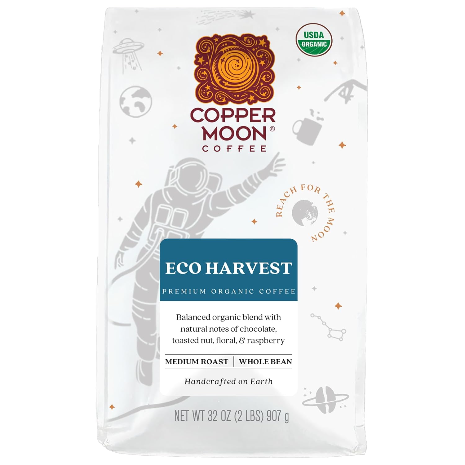 Copper Moon Medium Roast Whole Bean Coffee, Stargazer Blend, 2 Lb