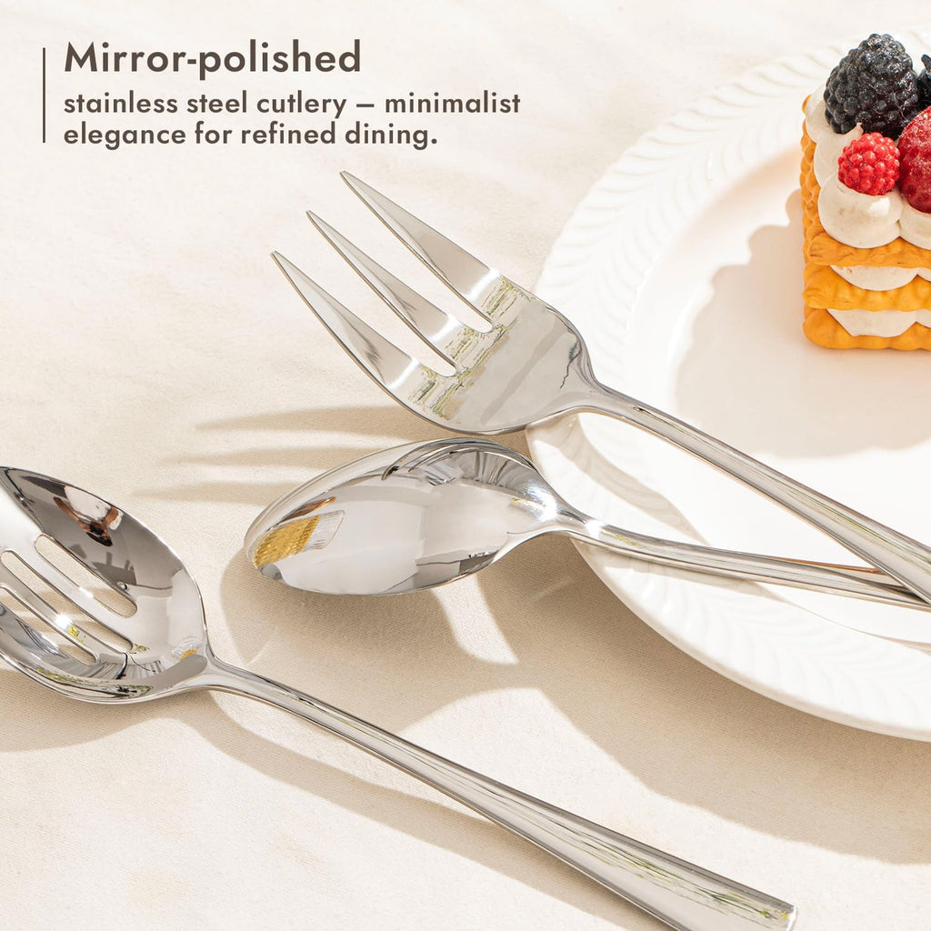 KINGSTONE 40 Piece Hammered Silverware Set and 8 Piece Serving Utensils Set