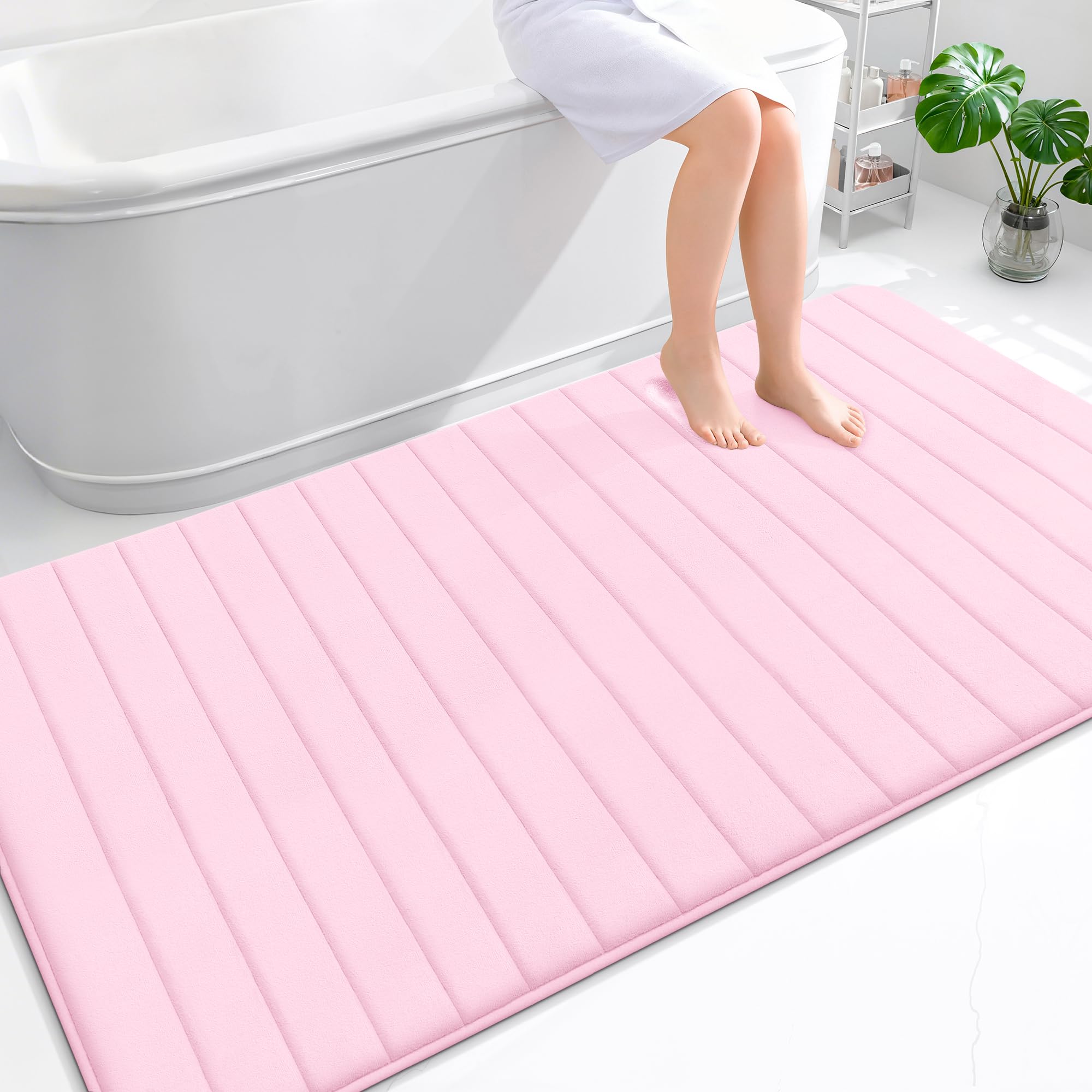 OLANLY Memory Foam Bath Mat 30x20, Super Soft Absorbent Bathroom Rugs, Quick Dry, Machine Washable Shower Floor Rugs, Bathmat Carpet, Bathroom Home Decor Accessories, Grey